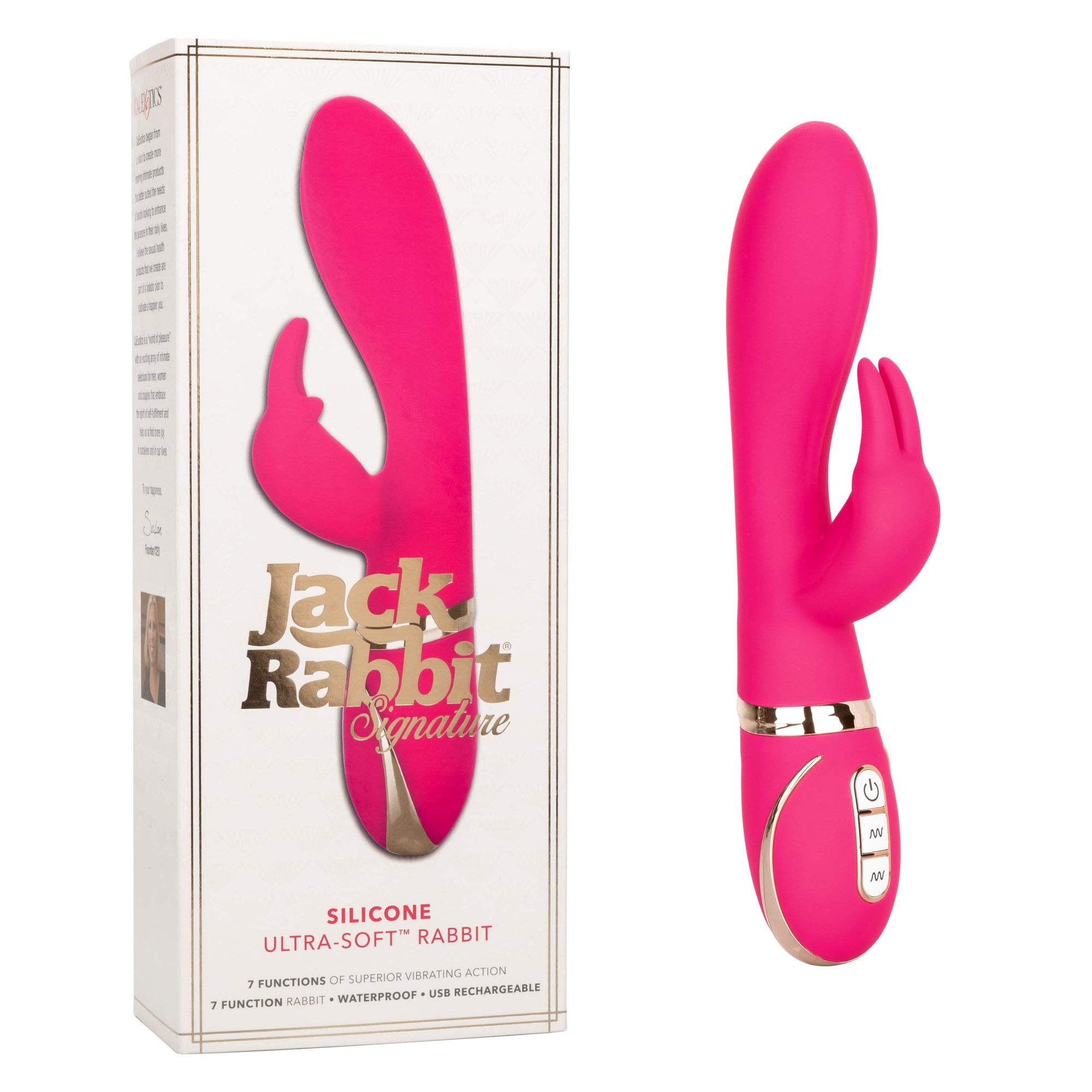 California Exotics - Jack Rabbit Signature Silicone Ultra Soft Rabbit Vibrator (Pink) -  Rabbit Dildo (Vibration) Rechargeable  Durio.sg