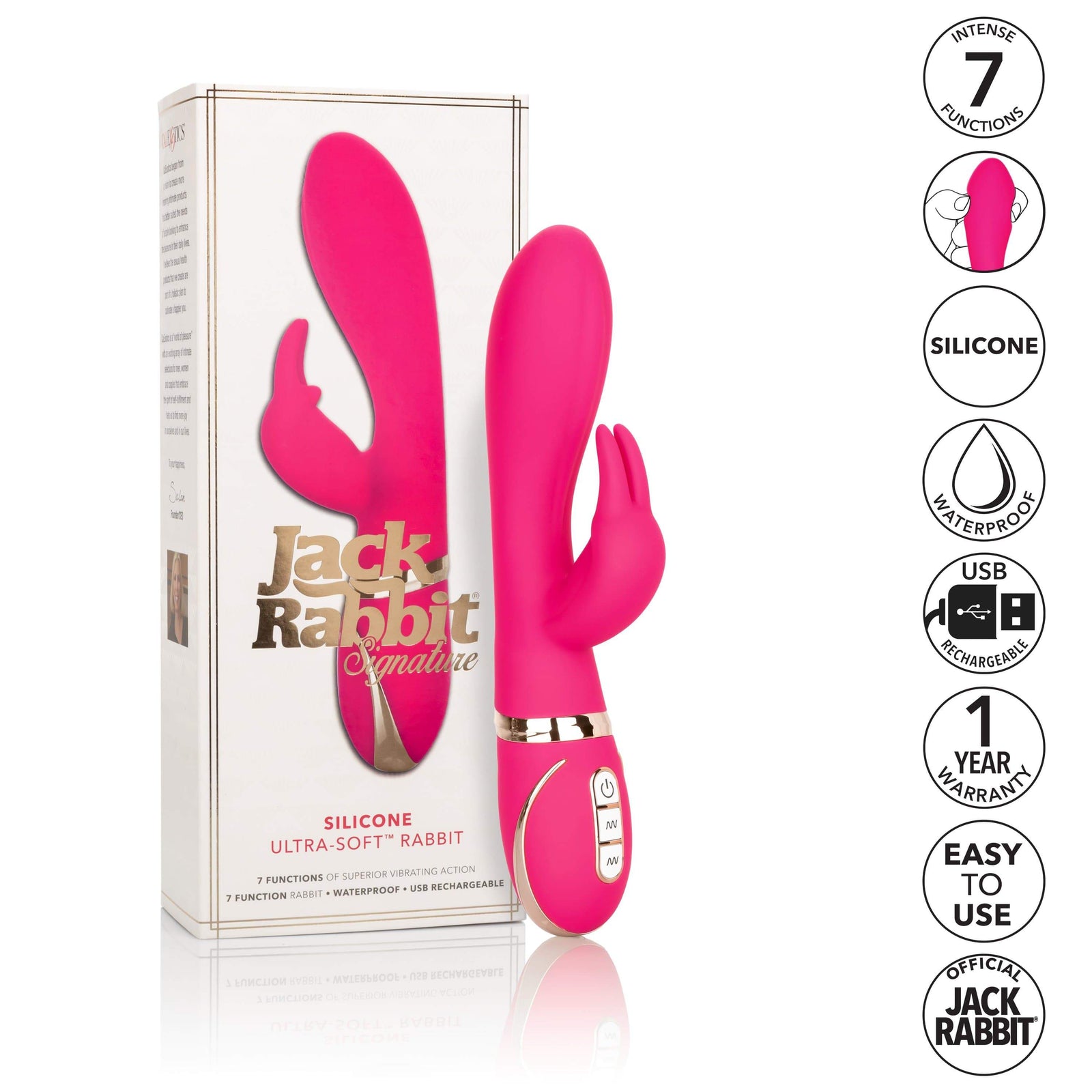 California Exotics - Jack Rabbit Signature Silicone Ultra Soft Rabbit Vibrator (Pink) -  Rabbit Dildo (Vibration) Rechargeable  Durio.sg
