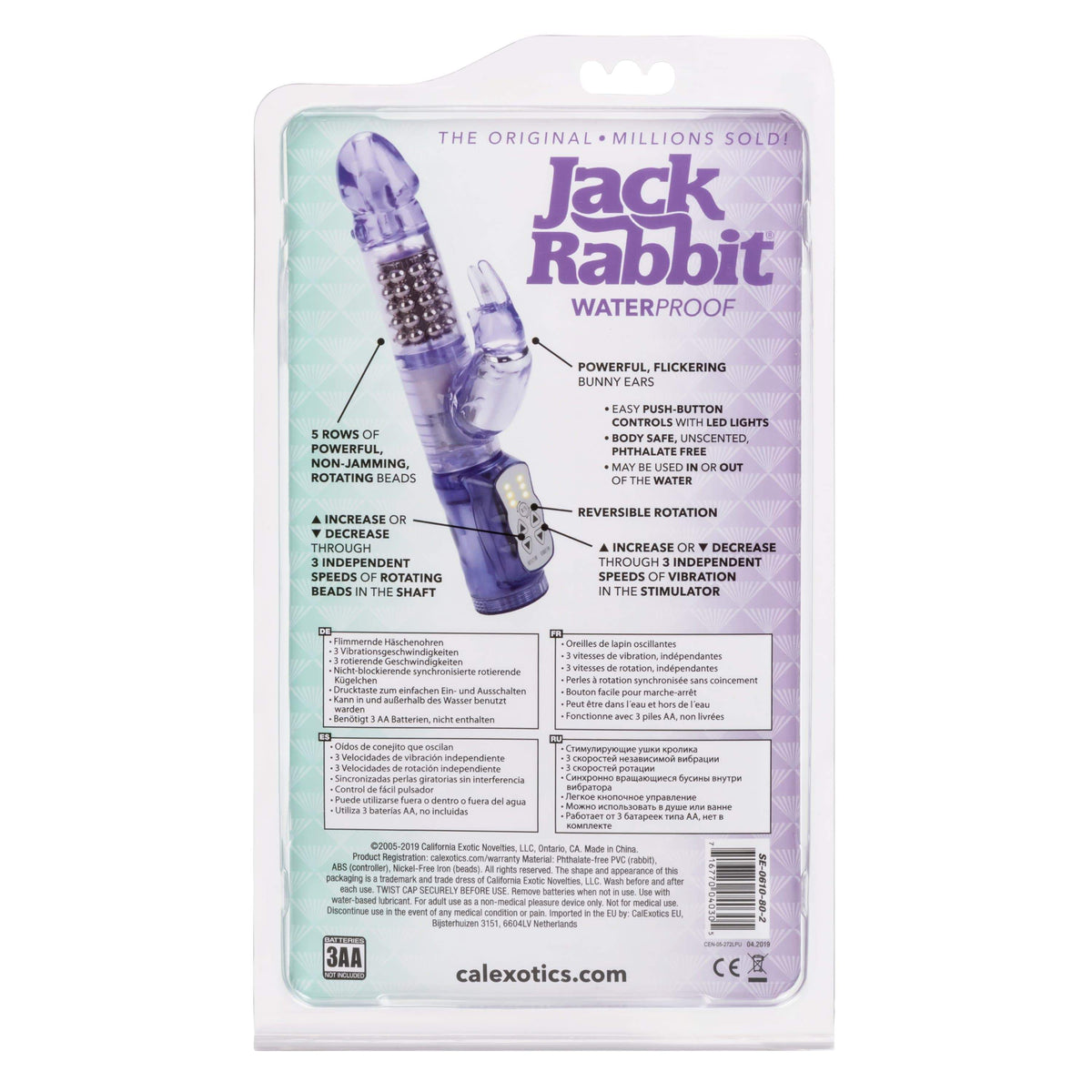 California Exotics - Jack Rabbit Waterproof 5 Rows Jack Rabbit Vibrator (Purple) -  Rabbit Dildo (Vibration) Non Rechargeable  Durio.sg