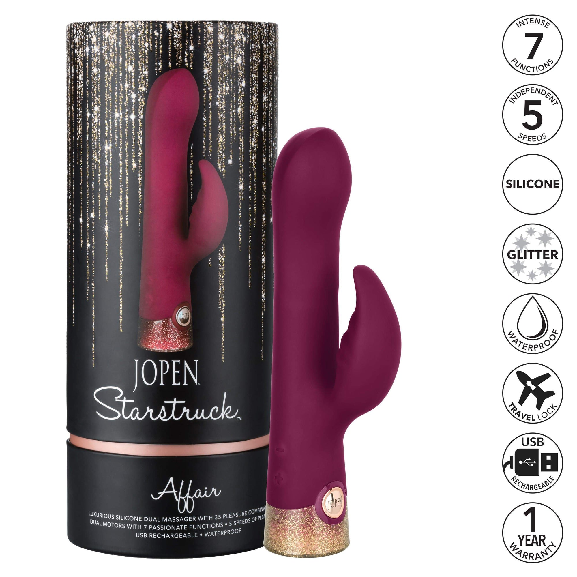 California Exotics - Jopen Starstruck Affair Luxurious Silicone Rabbit Massager (Red) -  Rabbit Dildo (Vibration) Rechargeable  Durio.sg