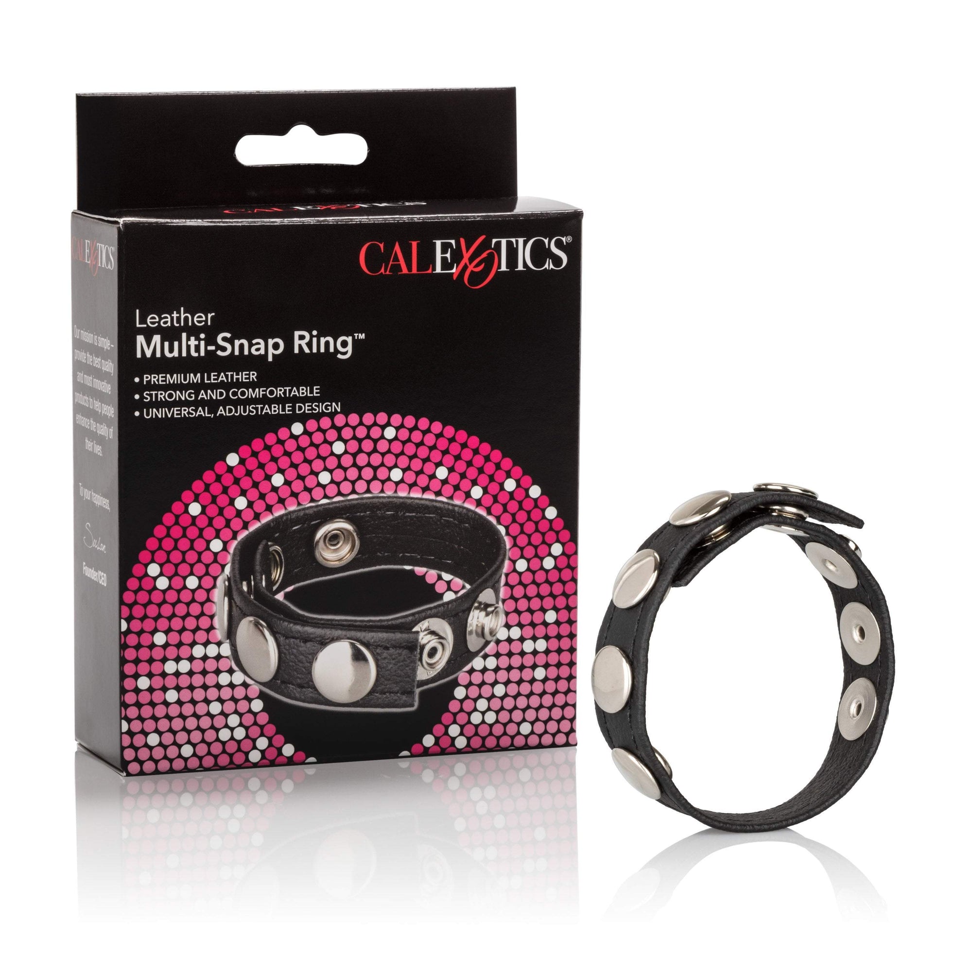 California Exotics - Leather Multi-Snap Cock Ring (Black) -  Leather Cock Ring (Non Vibration)  Durio.sg
