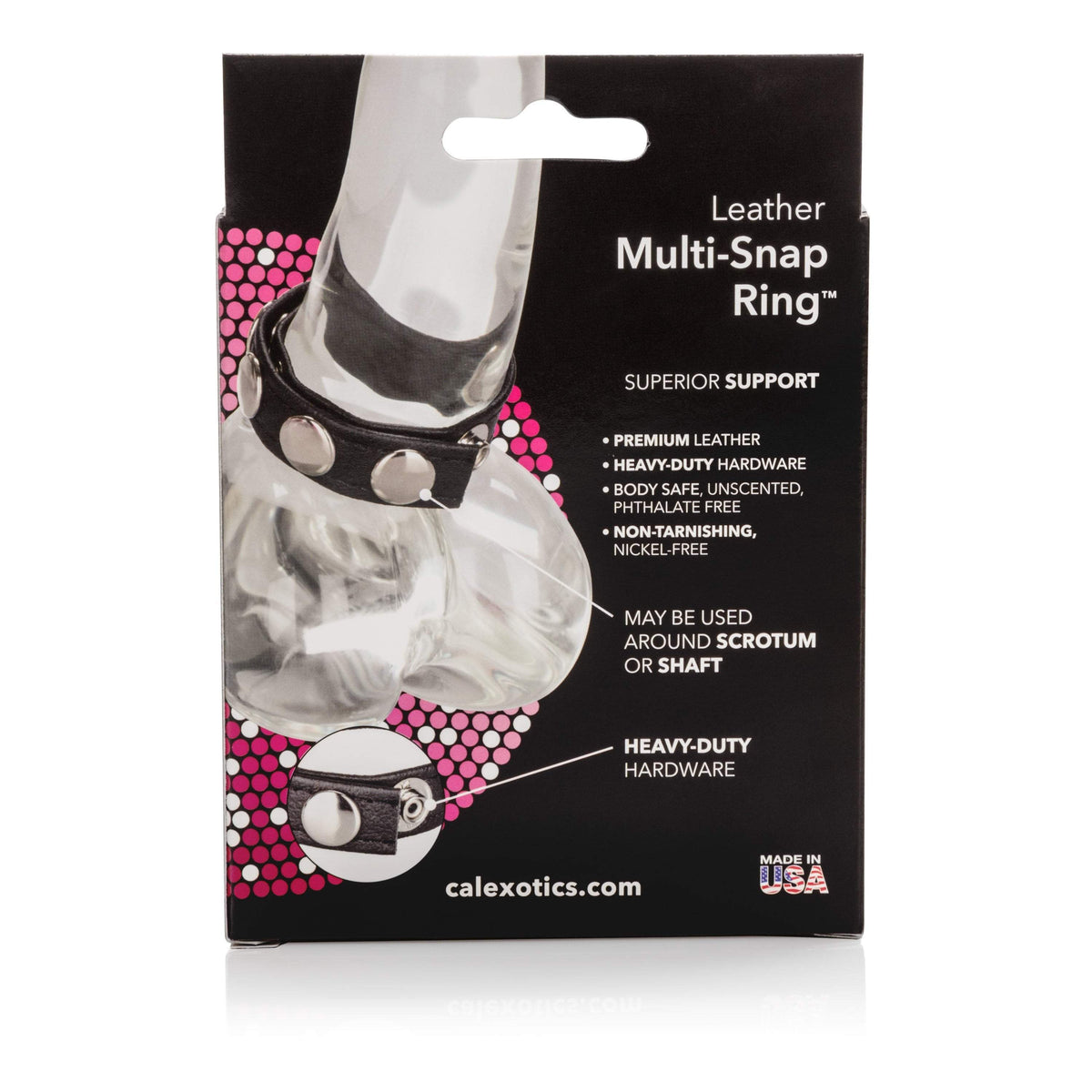 California Exotics - Leather Multi-Snap Cock Ring (Black) -  Leather Cock Ring (Non Vibration)  Durio.sg