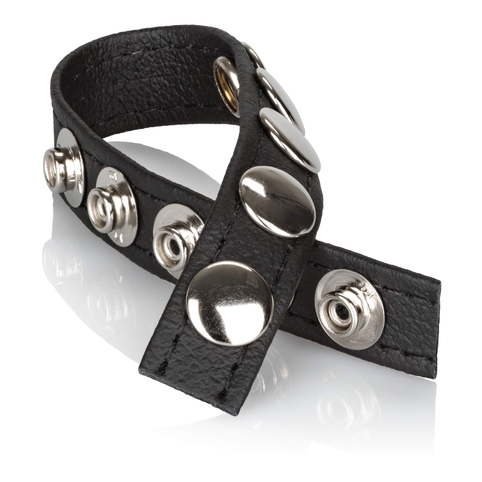 California Exotics - Leather Multi-Snap Cock Ring (Black) -  Leather Cock Ring (Non Vibration)  Durio.sg