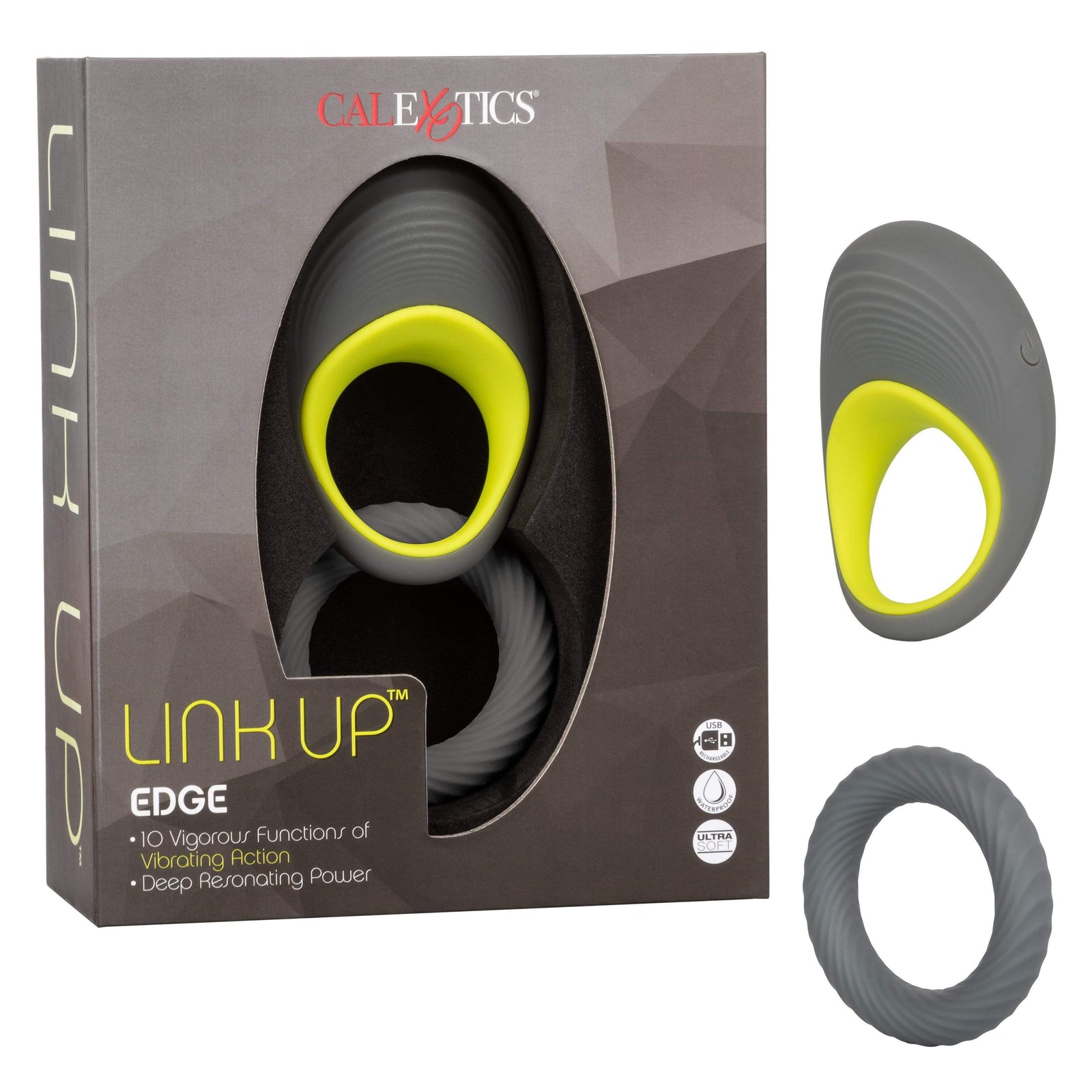 California Exotics - Link Up Edge Vibrating Cock Ring (Grey) -  Silicone Cock Ring (Vibration) Rechargeable  Durio.sg