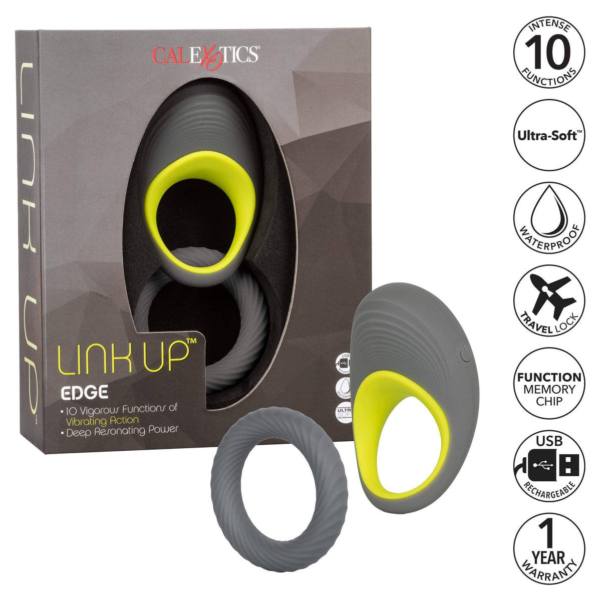 California Exotics - Link Up Edge Vibrating Cock Ring (Grey) -  Silicone Cock Ring (Vibration) Rechargeable  Durio.sg