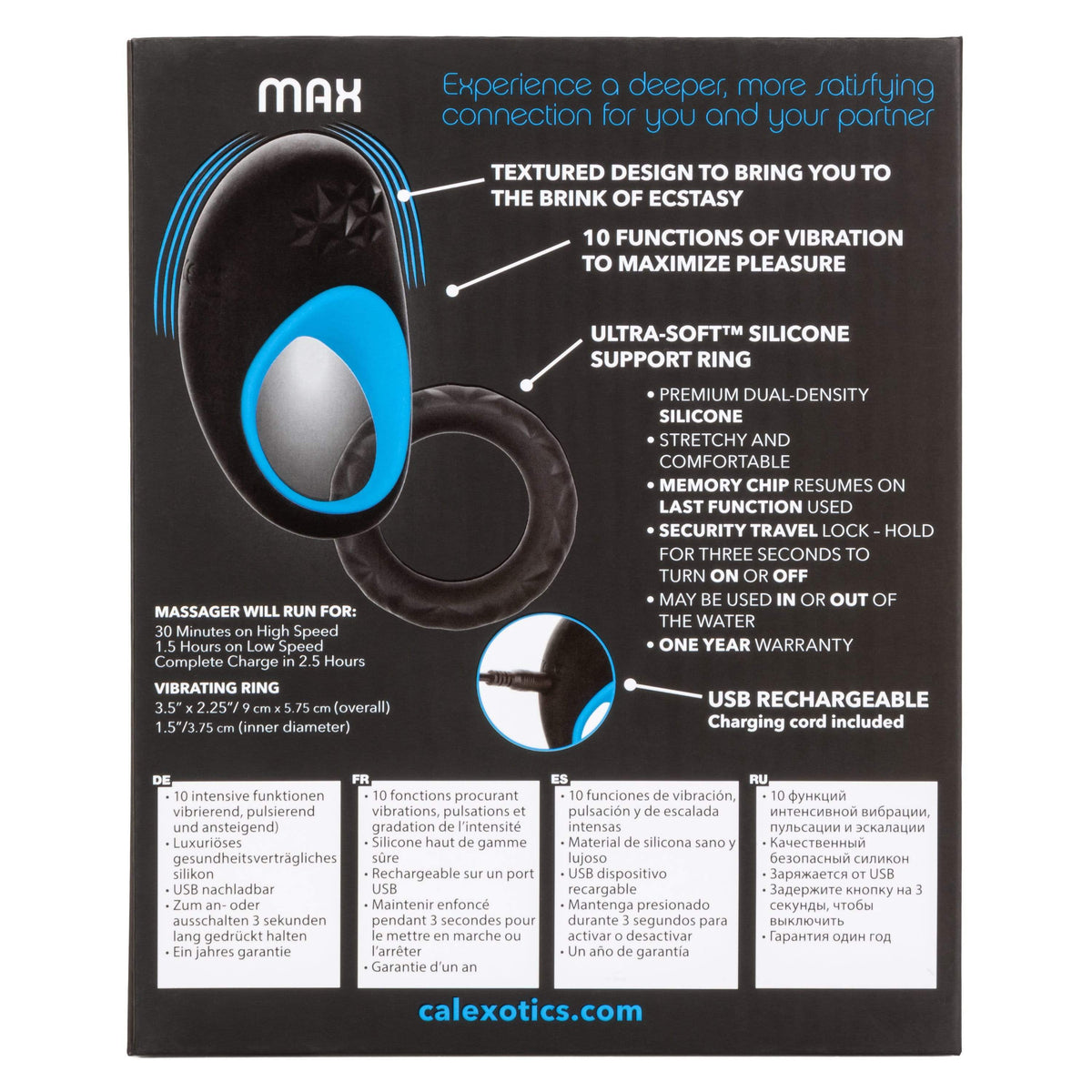 California Exotics - Link Up Max Vibrating Cock Ring (Black) -  Silicone Cock Ring (Vibration) Rechargeable  Durio.sg