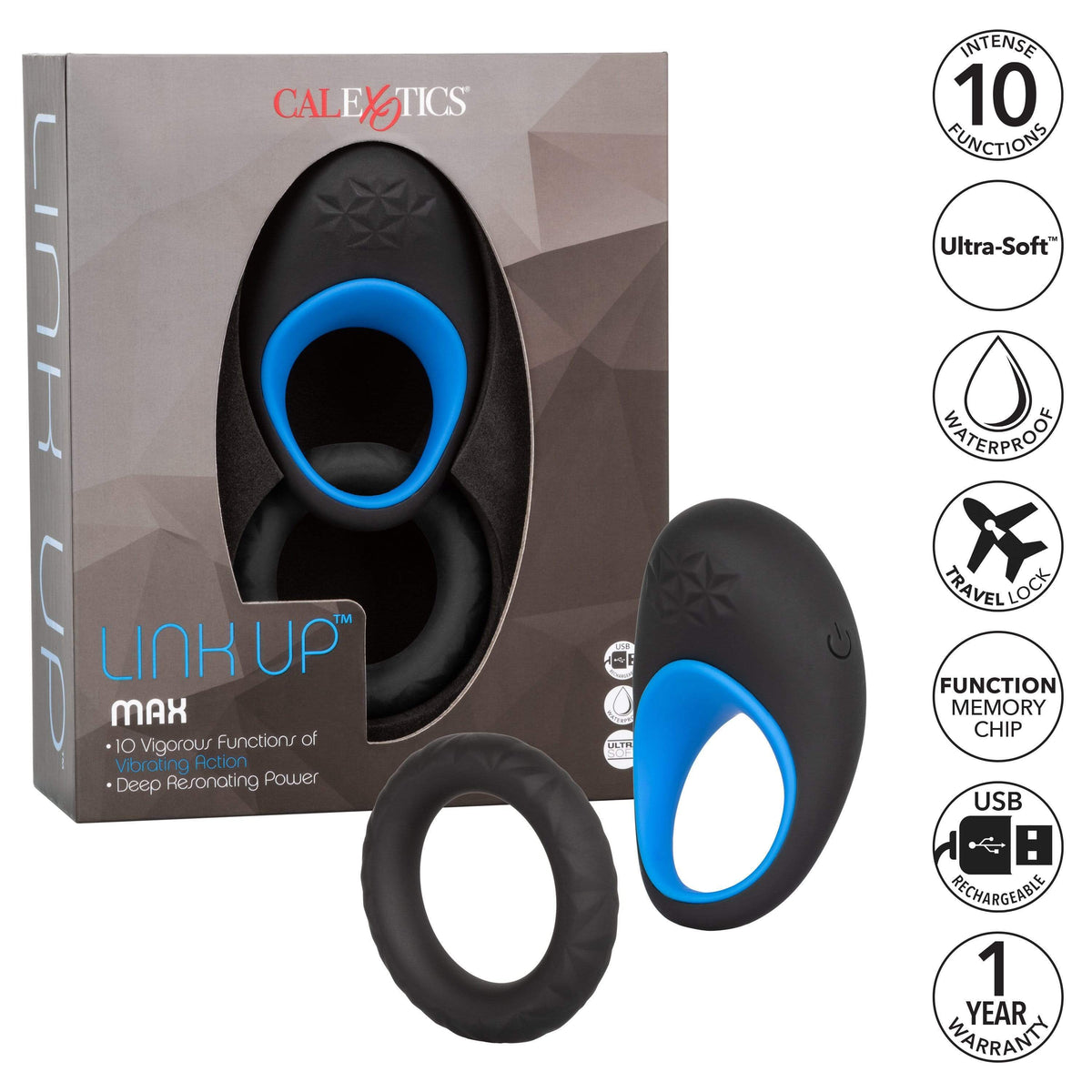 California Exotics - Link Up Max Vibrating Cock Ring (Black) -  Silicone Cock Ring (Vibration) Rechargeable  Durio.sg