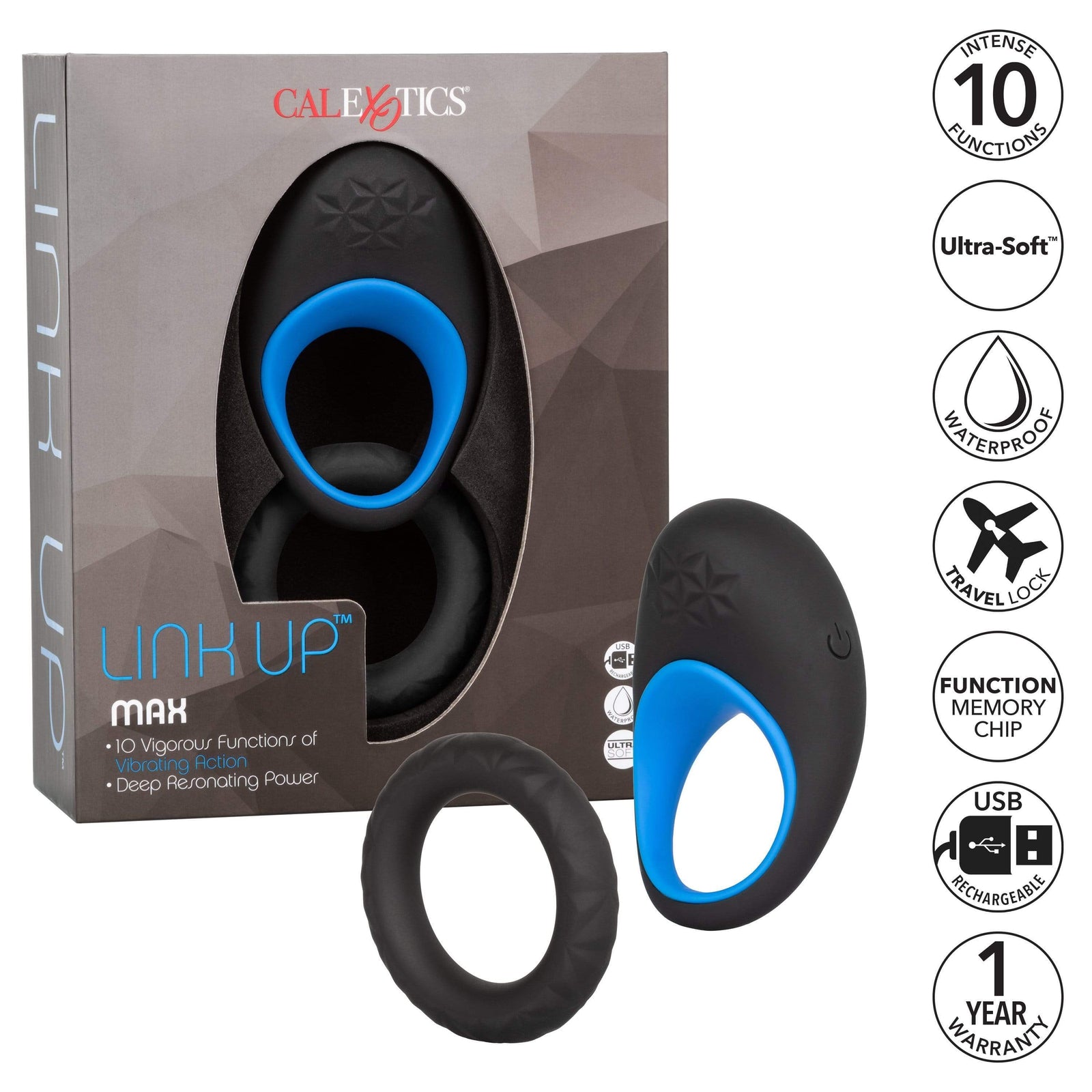 California Exotics - Link Up Max Vibrating Cock Ring (Black) -  Silicone Cock Ring (Vibration) Rechargeable  Durio.sg