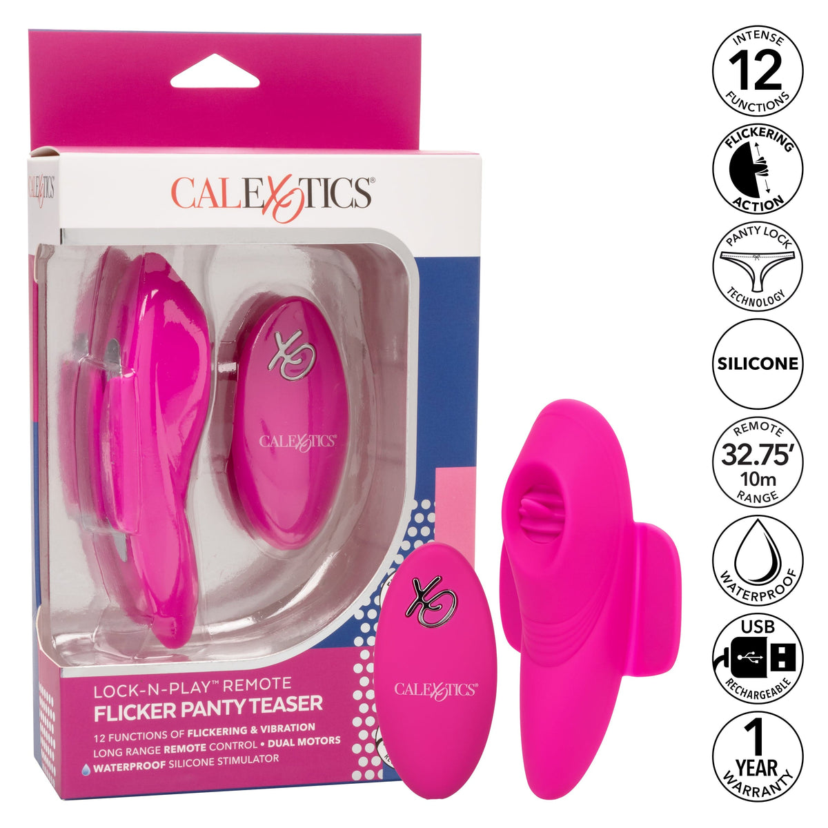 California Exotics - Lock N Play Remote Flicker Panty Teaser Vibrator (Pink) -  Panties Massager Remote Control (Vibration) Rechargeable  Durio.sg