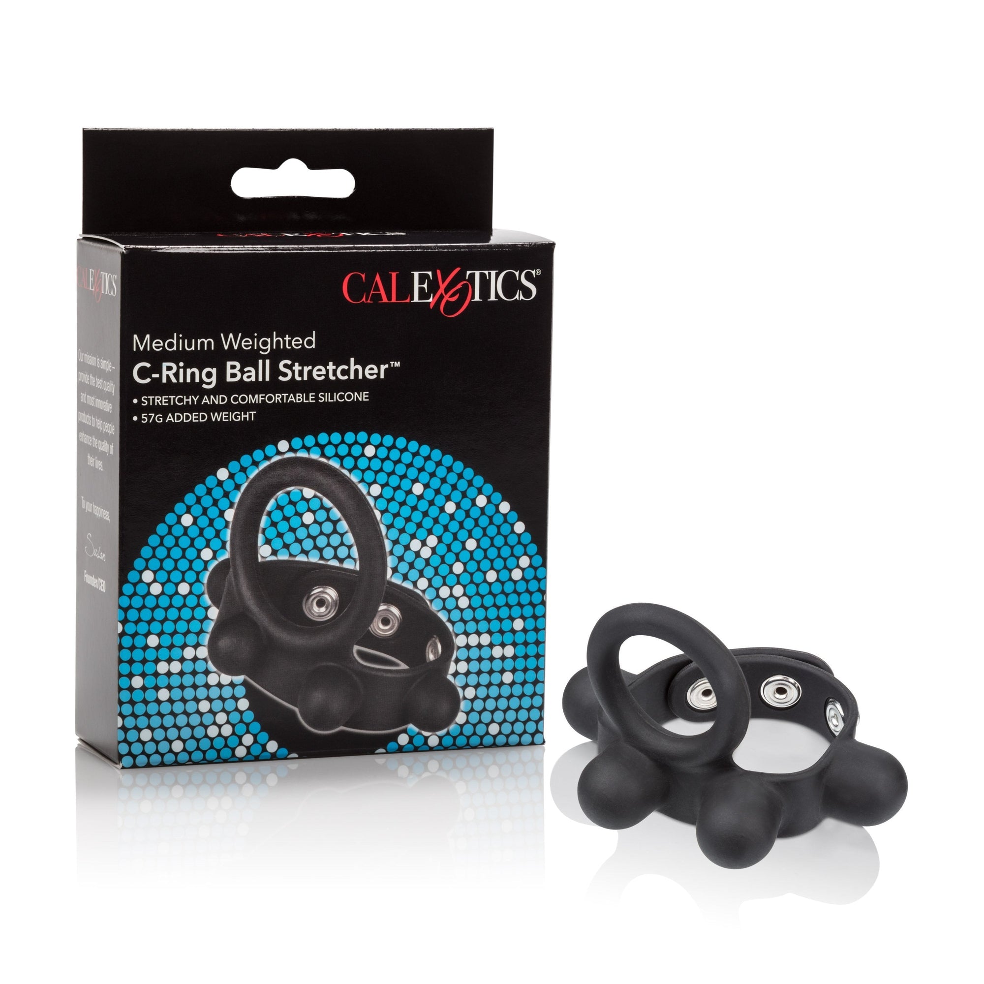 California Exotics - Medium Weighted C Ring Ball Stretcher Cock Ring (Black) -  Silicone Cock Ring (Non Vibration)  Durio.sg