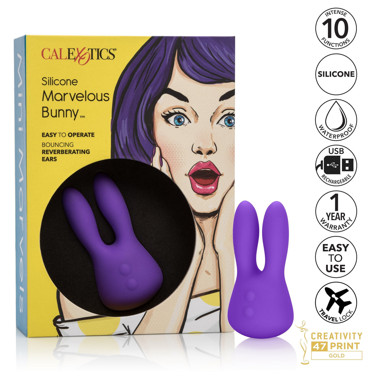 California Exotics - Mini Marvels Silicone Marvelous Bunny Clit Massager  (Purple) -  Clit Massager (Vibration) Rechargeable  Durio.sg