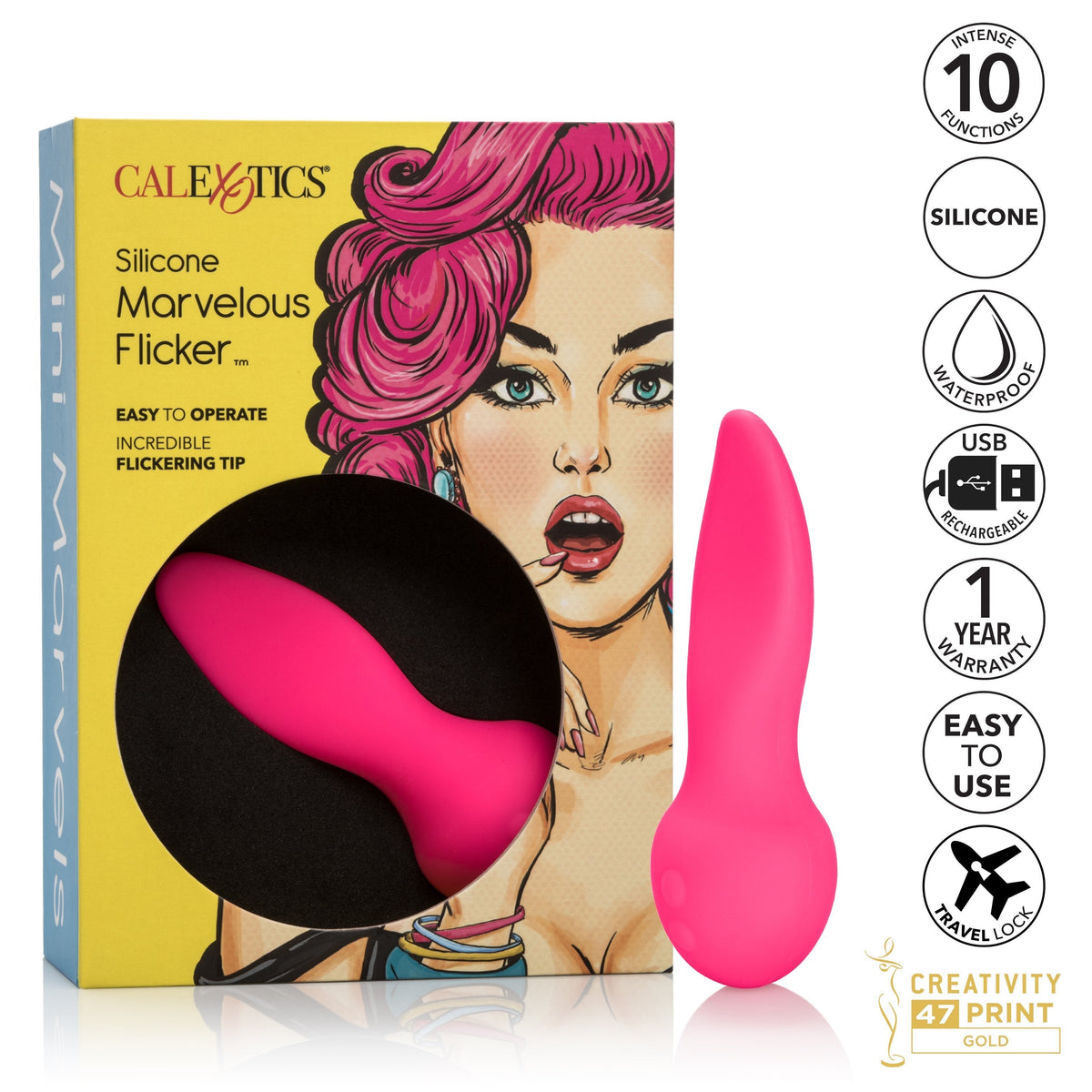 California Exotics - Mini Marvels Silicone Marvelous Flicker Clit Massager (Pink) -  Clit Massager (Vibration) Rechargeable  Durio.sg