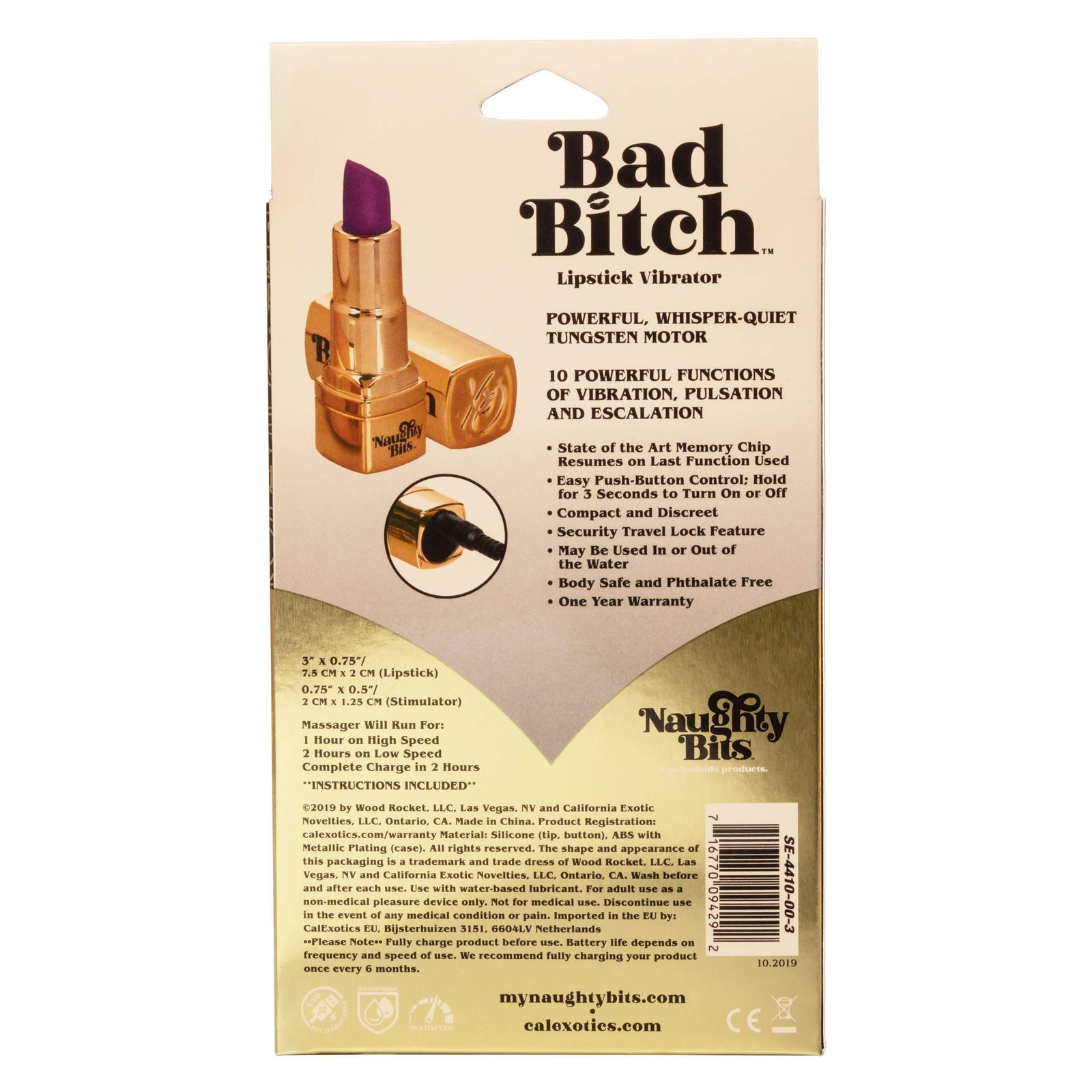 California Exotics - Naughty Bits Bad Bitch Discreet Lipstick Vibrator (Gold) -  Discreet Toys  Durio.sg