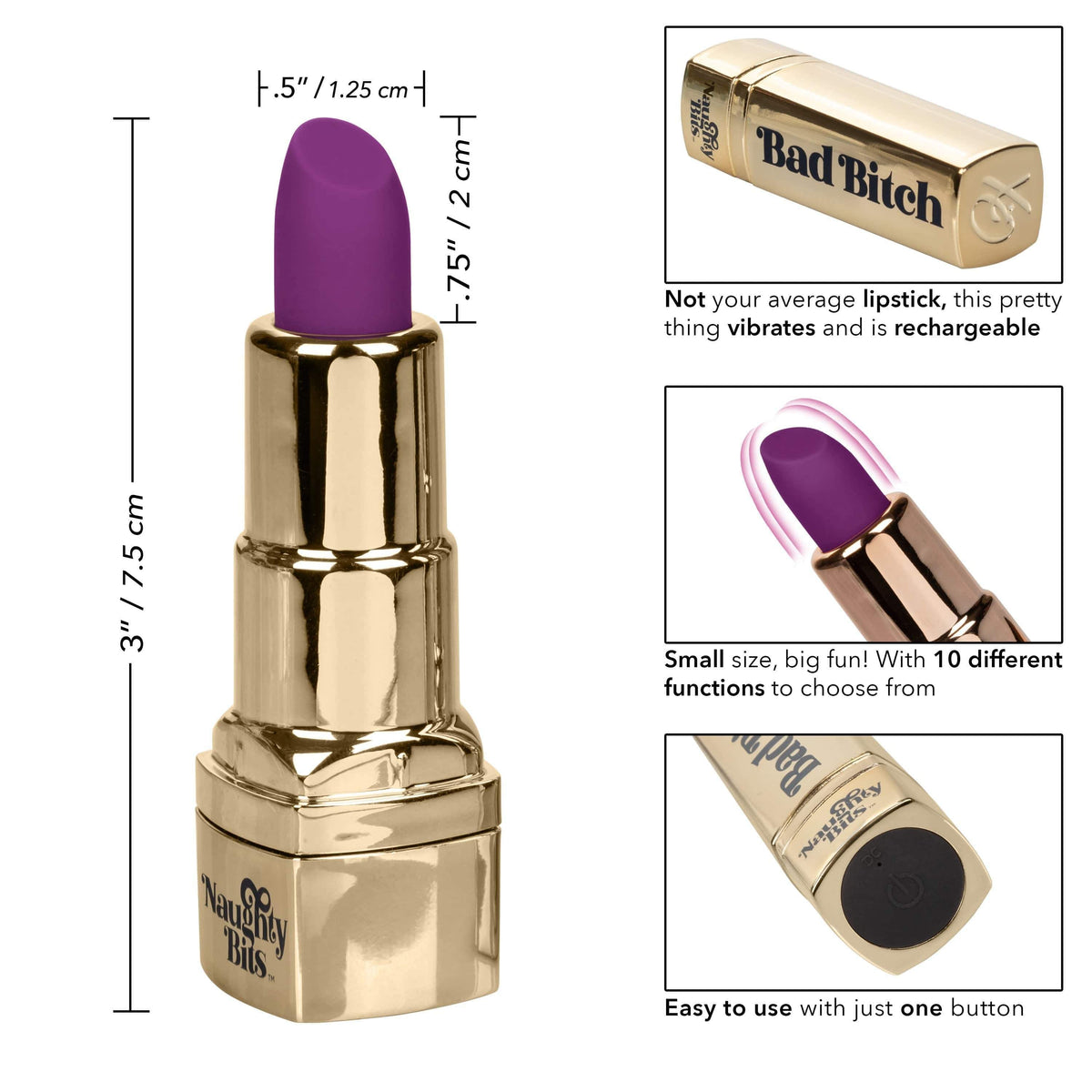 California Exotics - Naughty Bits Bad Bitch Discreet Lipstick Vibrator (Gold) -  Discreet Toys  Durio.sg