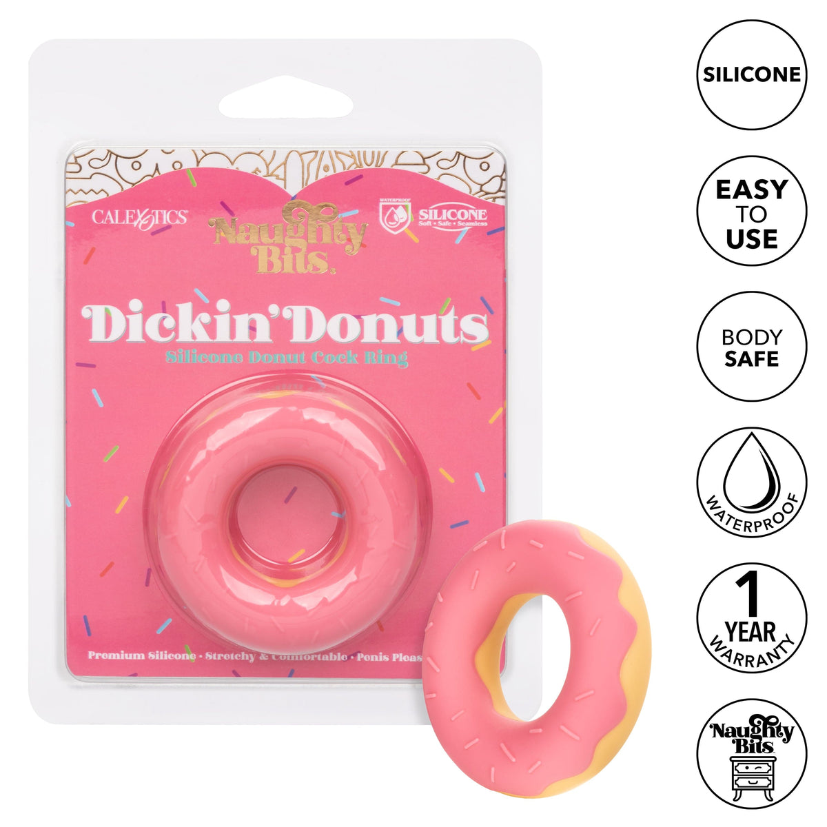 California Exotics - Naughty Bits Dickin Donuts Silicone Donut Cock Ring (Pink) -  Silicone Cock Ring (Non Vibration)  Durio.sg