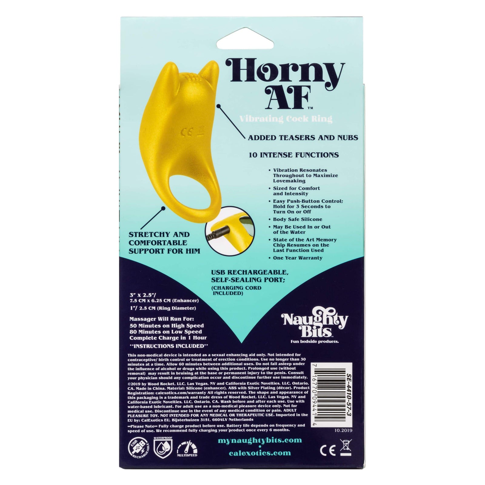California Exotics - Naughty Bits Horny AF Vibrating Cock Ring (Yellow) -  Silicone Cock Ring (Vibration) Rechargeable  Durio.sg