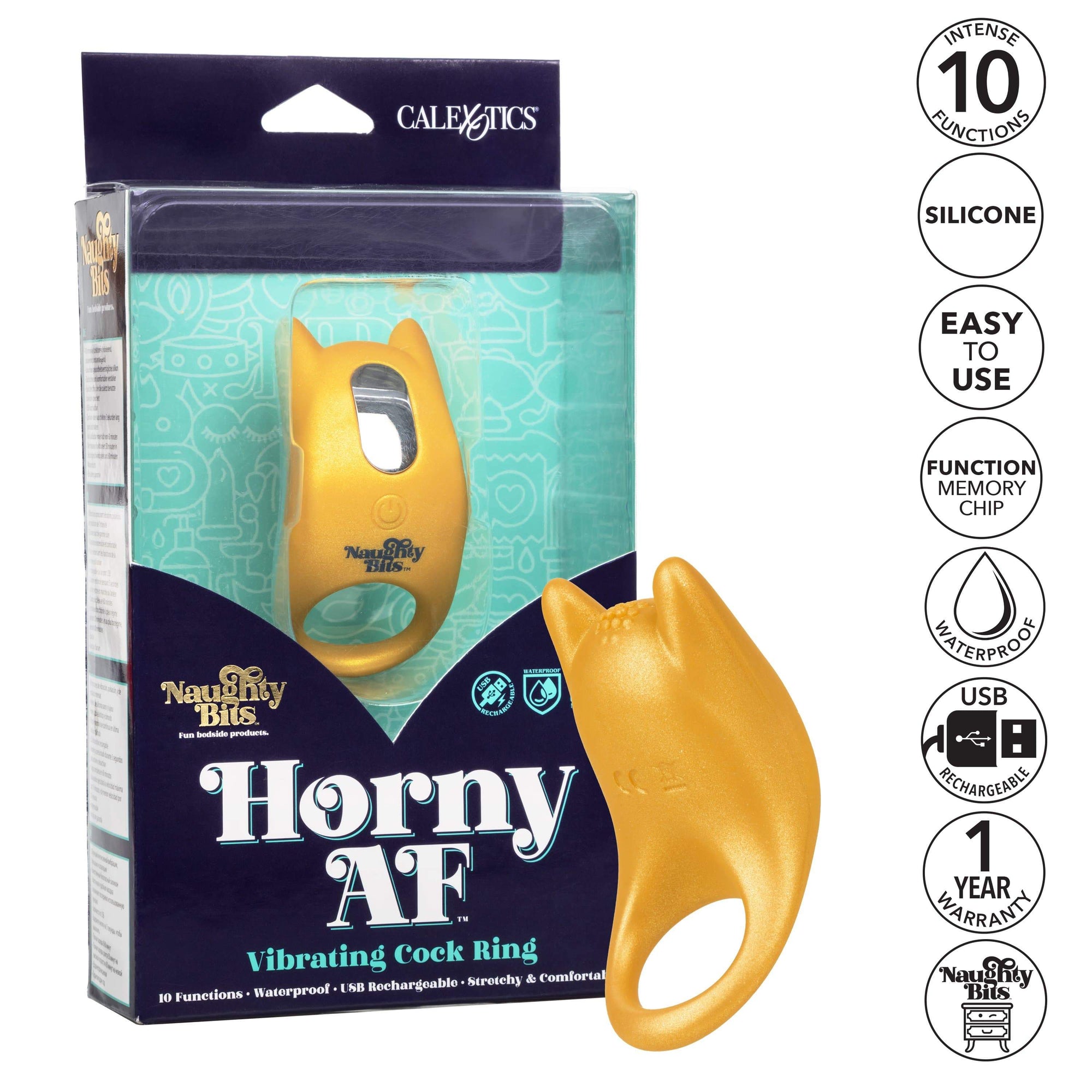 California Exotics - Naughty Bits Horny AF Vibrating Cock Ring (Yellow) -  Silicone Cock Ring (Vibration) Rechargeable  Durio.sg