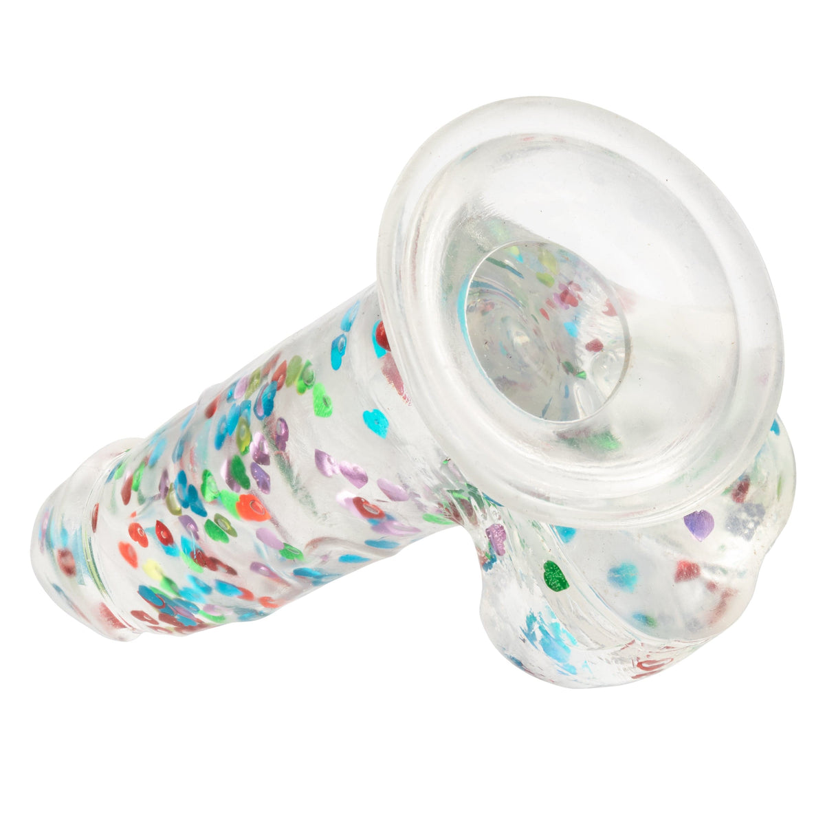 California Exotics - Naughty Bits I Love Dick Heart filled Dong Realistic Dildo with Balls 8" (Clear) -  Clit Massager (Vibration) Rechargeable  Durio.sg