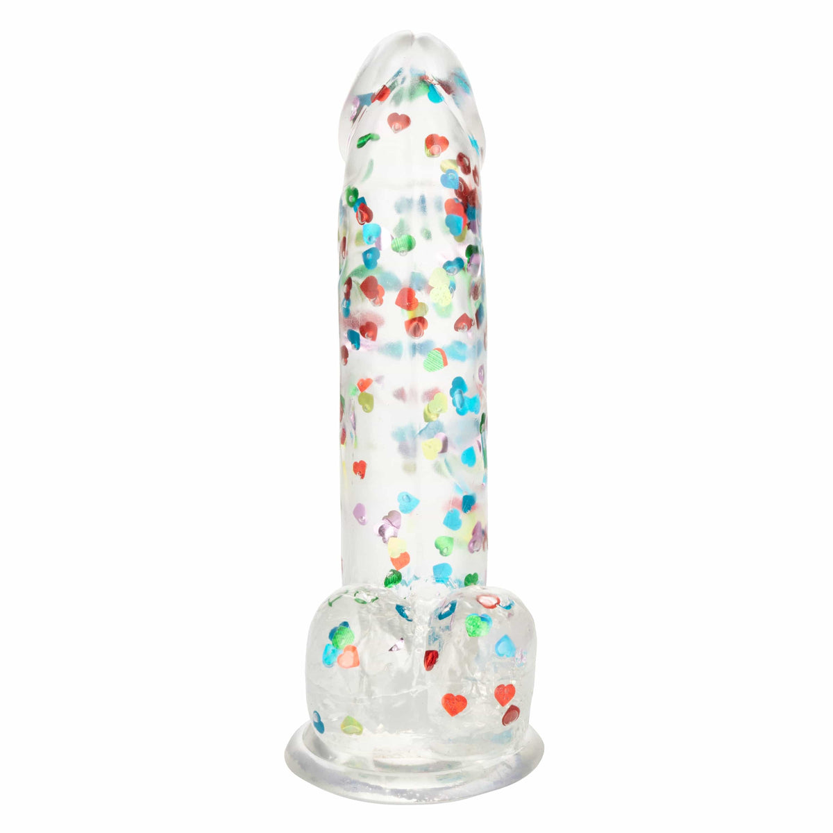 California Exotics - Naughty Bits I Love Dick Heart filled Dong Realistic Dildo with Balls 8" (Clear) -  Clit Massager (Vibration) Rechargeable  Durio.sg