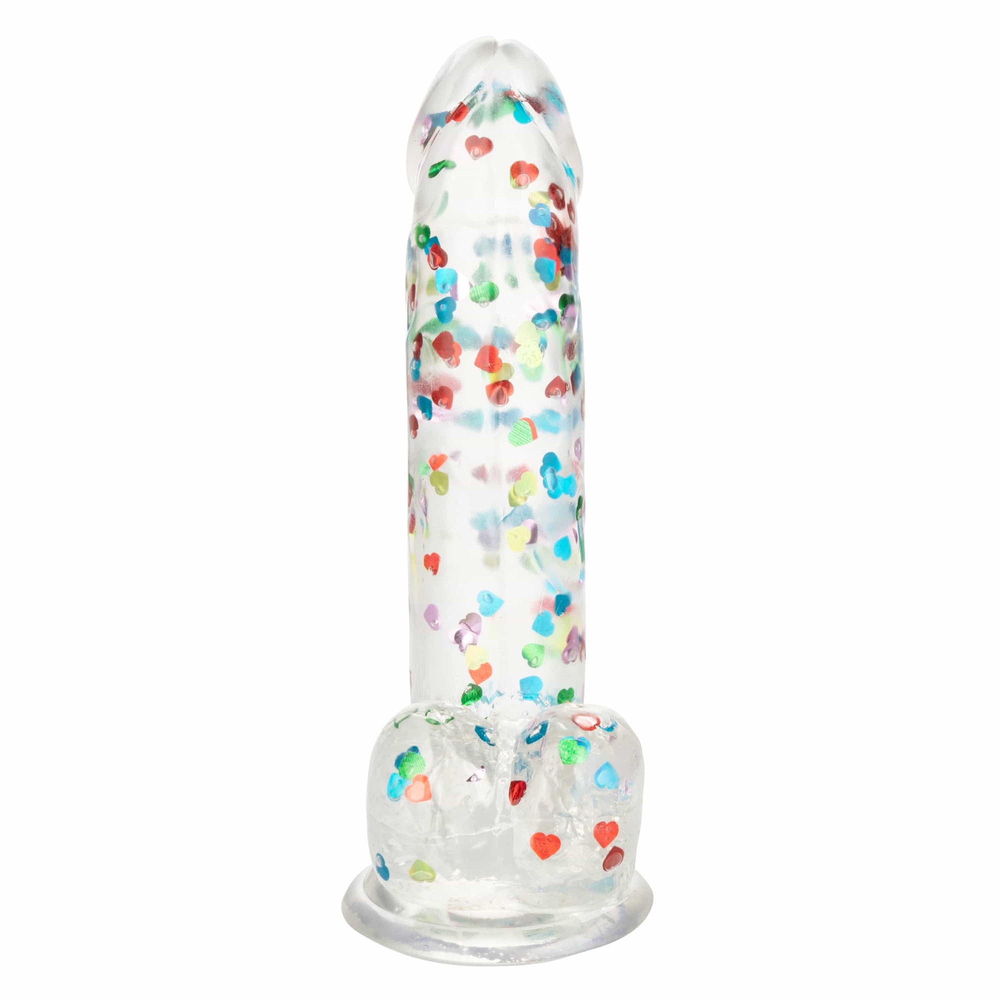 California Exotics - Naughty Bits I Love Dick Heart filled Dong Realistic Dildo with Balls 8" (Clear) -  Clit Massager (Vibration) Rechargeable  Durio.sg