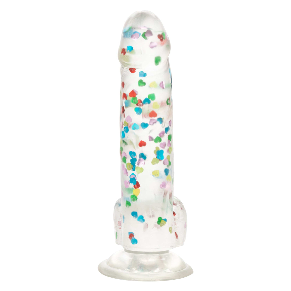 California Exotics - Naughty Bits I Love Dick Heart filled Dong Realistic Dildo with Balls 8" (Clear) -  Clit Massager (Vibration) Rechargeable  Durio.sg