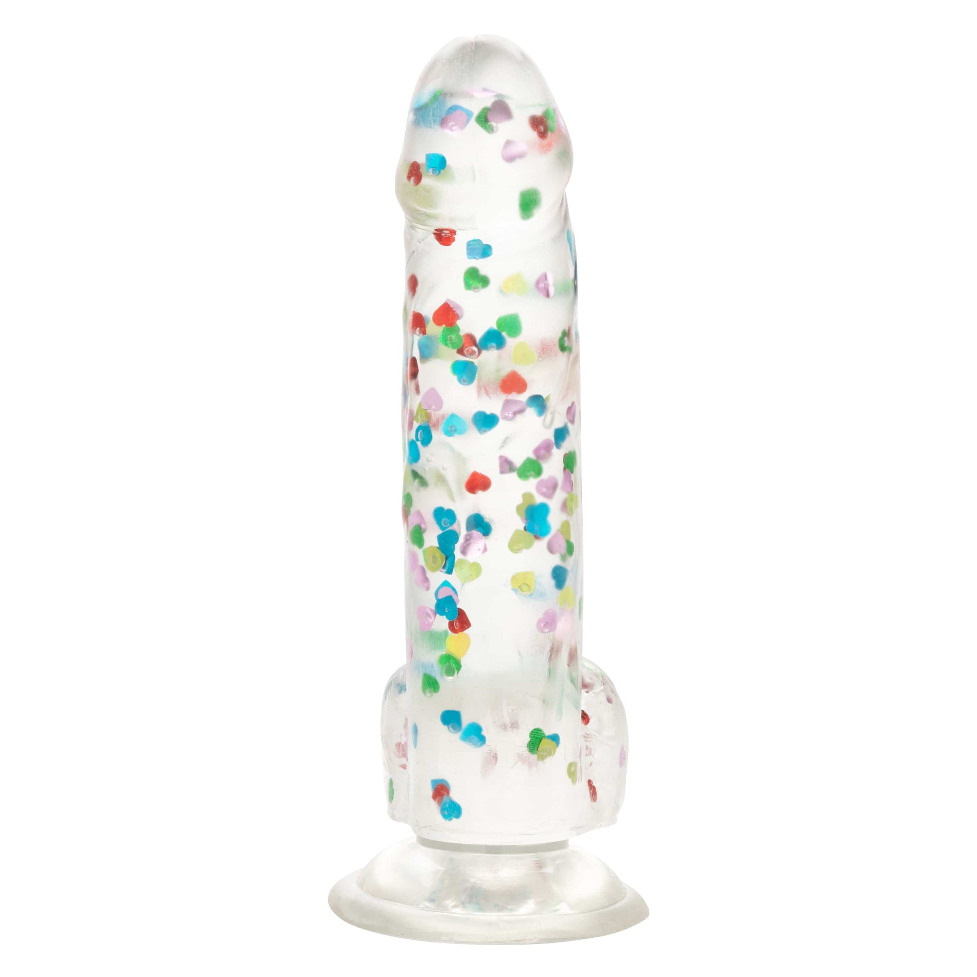 California Exotics - Naughty Bits I Love Dick Heart filled Dong Realistic Dildo with Balls 8" (Clear) -  Clit Massager (Vibration) Rechargeable  Durio.sg