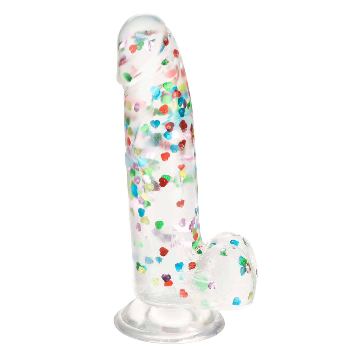 California Exotics - Naughty Bits I Love Dick Heart filled Dong Realistic Dildo with Balls 8" (Clear) -  Clit Massager (Vibration) Rechargeable  Durio.sg
