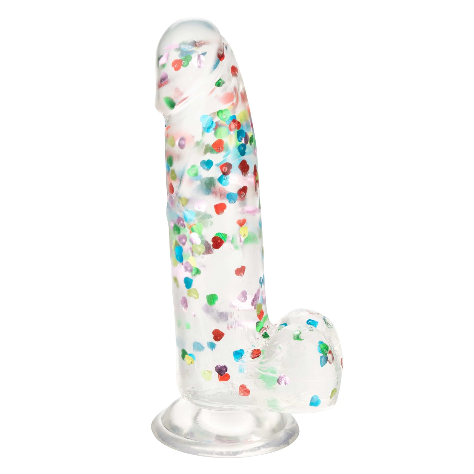 California Exotics - Naughty Bits I Love Dick Heart filled Dong Realistic Dildo with Balls 8" (Clear) -  Clit Massager (Vibration) Rechargeable  Durio.sg