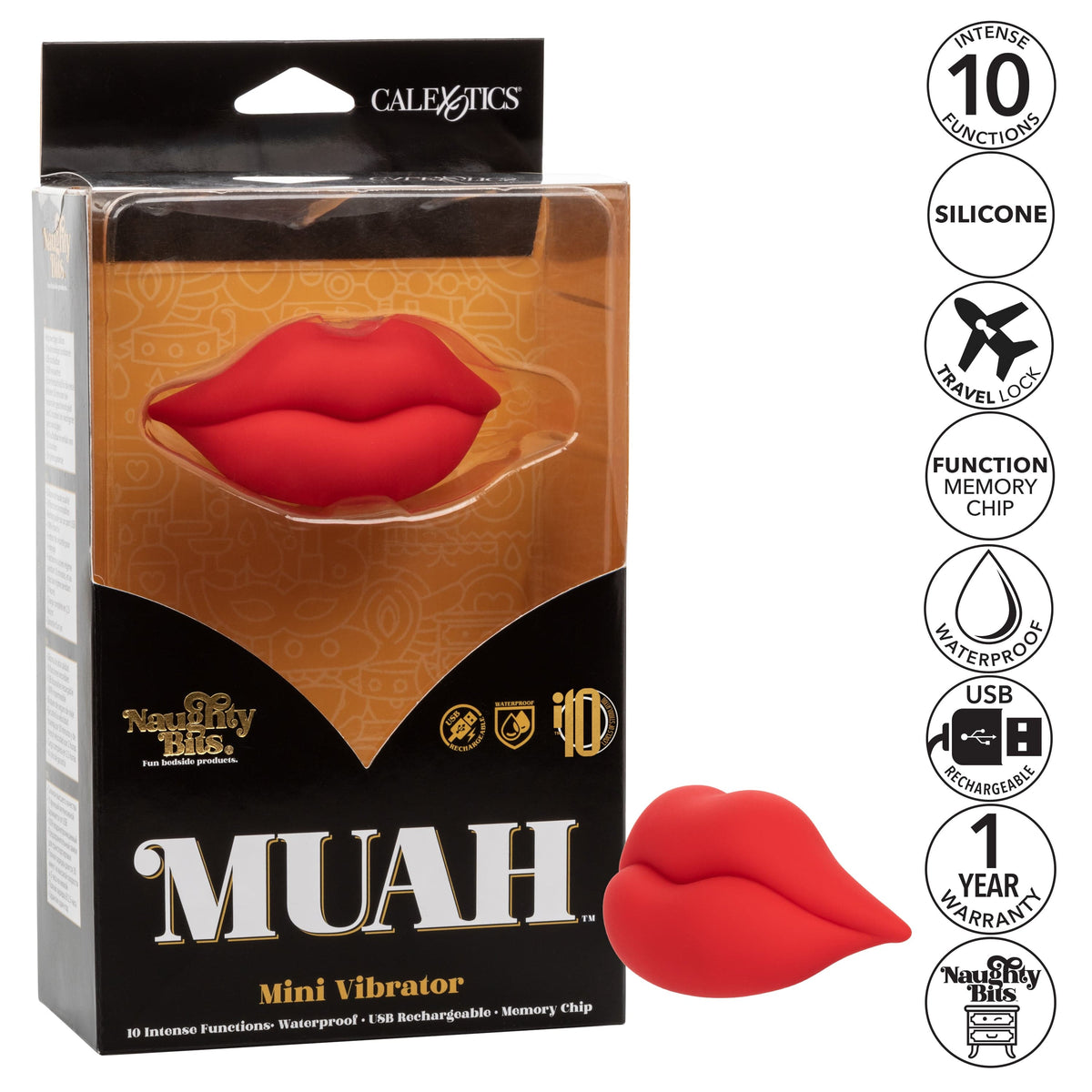 California Exotics - Naughty Bits Muah Discreet Mini Vibrator (Red) -  Discreet Toys  Durio.sg