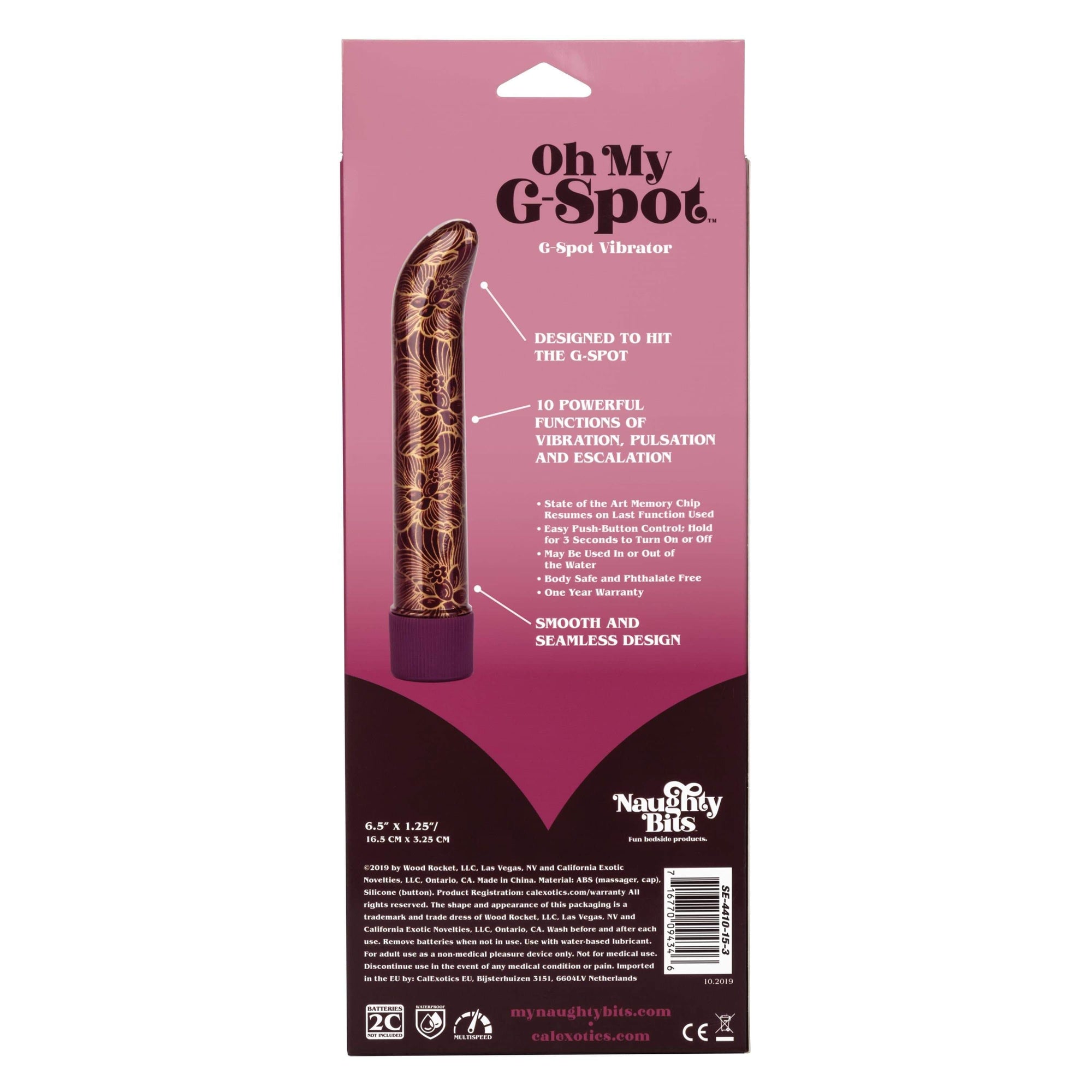 California Exotics - Naughty Bits Oh My G Spot Vibrator (Gold) -  G Spot Dildo (Vibration) Non Rechargeable  Durio.sg