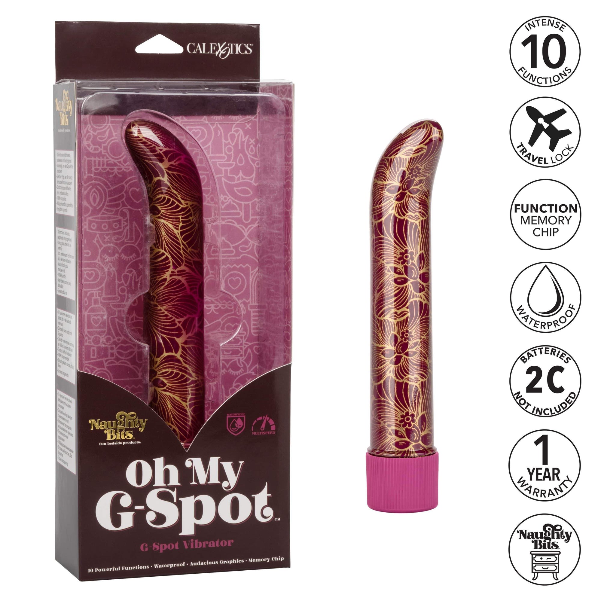 California Exotics - Naughty Bits Oh My G Spot Vibrator (Gold) -  G Spot Dildo (Vibration) Non Rechargeable  Durio.sg