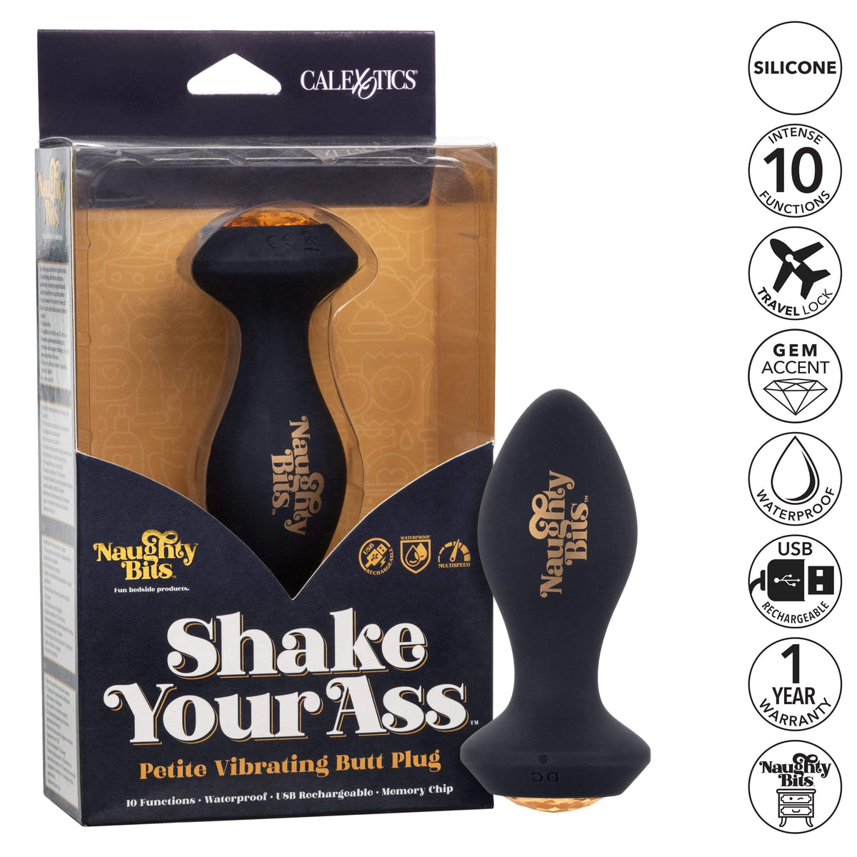 California Exotics - Naughty Bits Shake Your Ass Petite Vibrating Butt Plug (Black) -  Anal Plug (Vibration) Rechargeable  Durio.sg