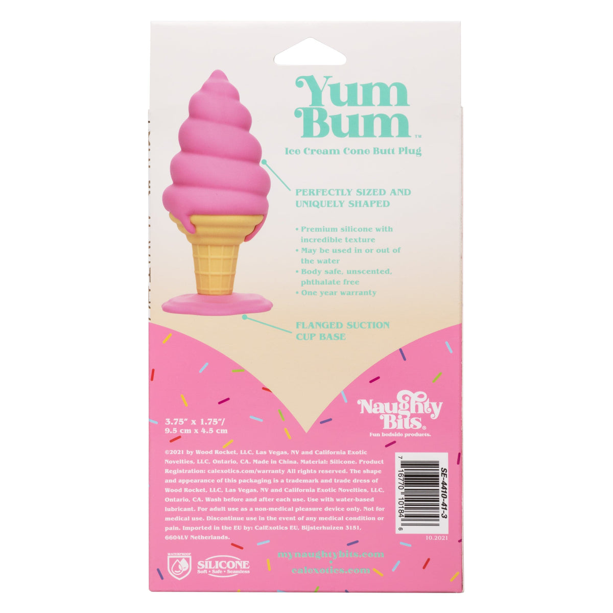 California Exotics - Naughty Bits Yum Bum Ice Cream Cone Butt Plug (Pink) -  Anal Plug (Non Vibration)  Durio.sg