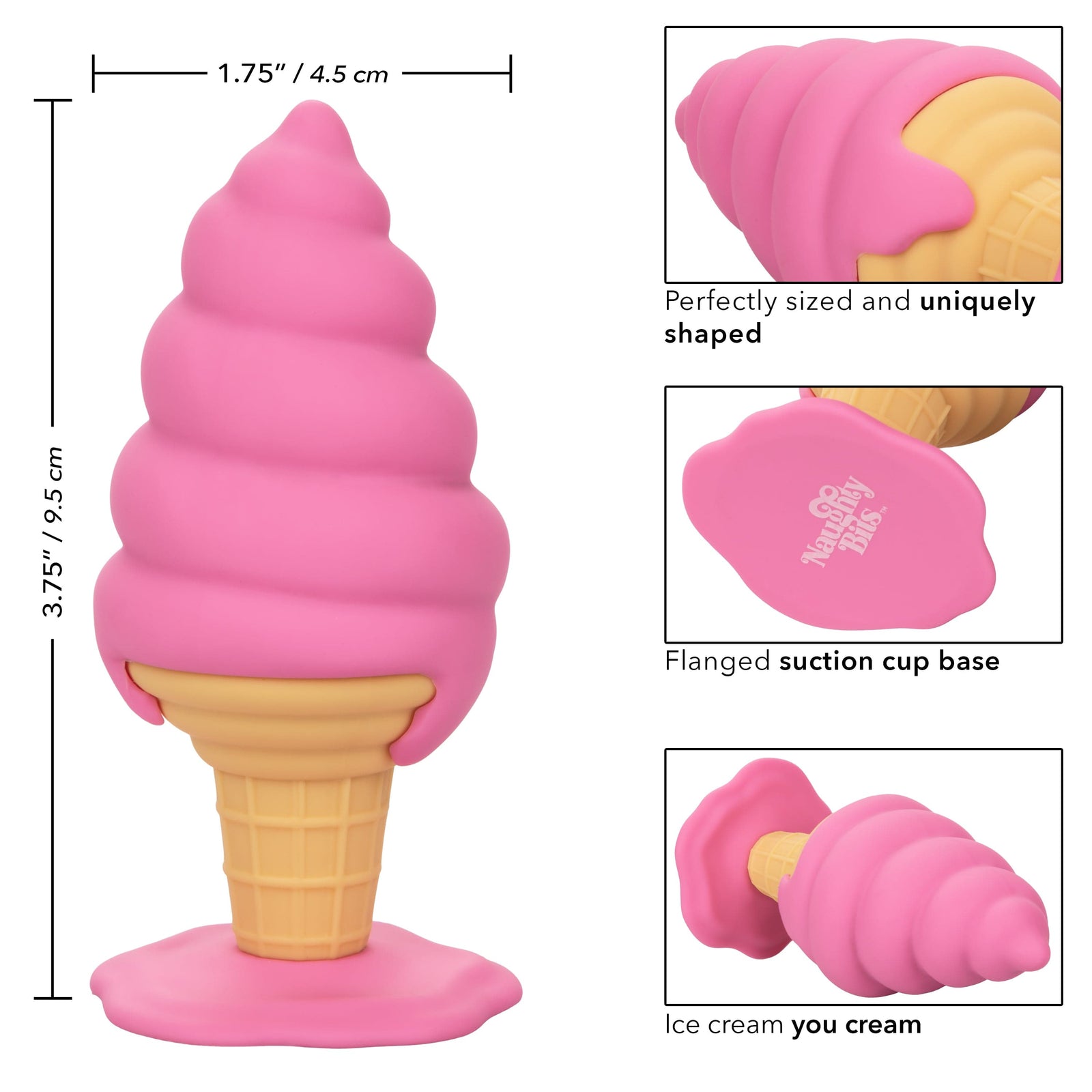 California Exotics - Naughty Bits Yum Bum Ice Cream Cone Butt Plug (Pink) -  Anal Plug (Non Vibration)  Durio.sg