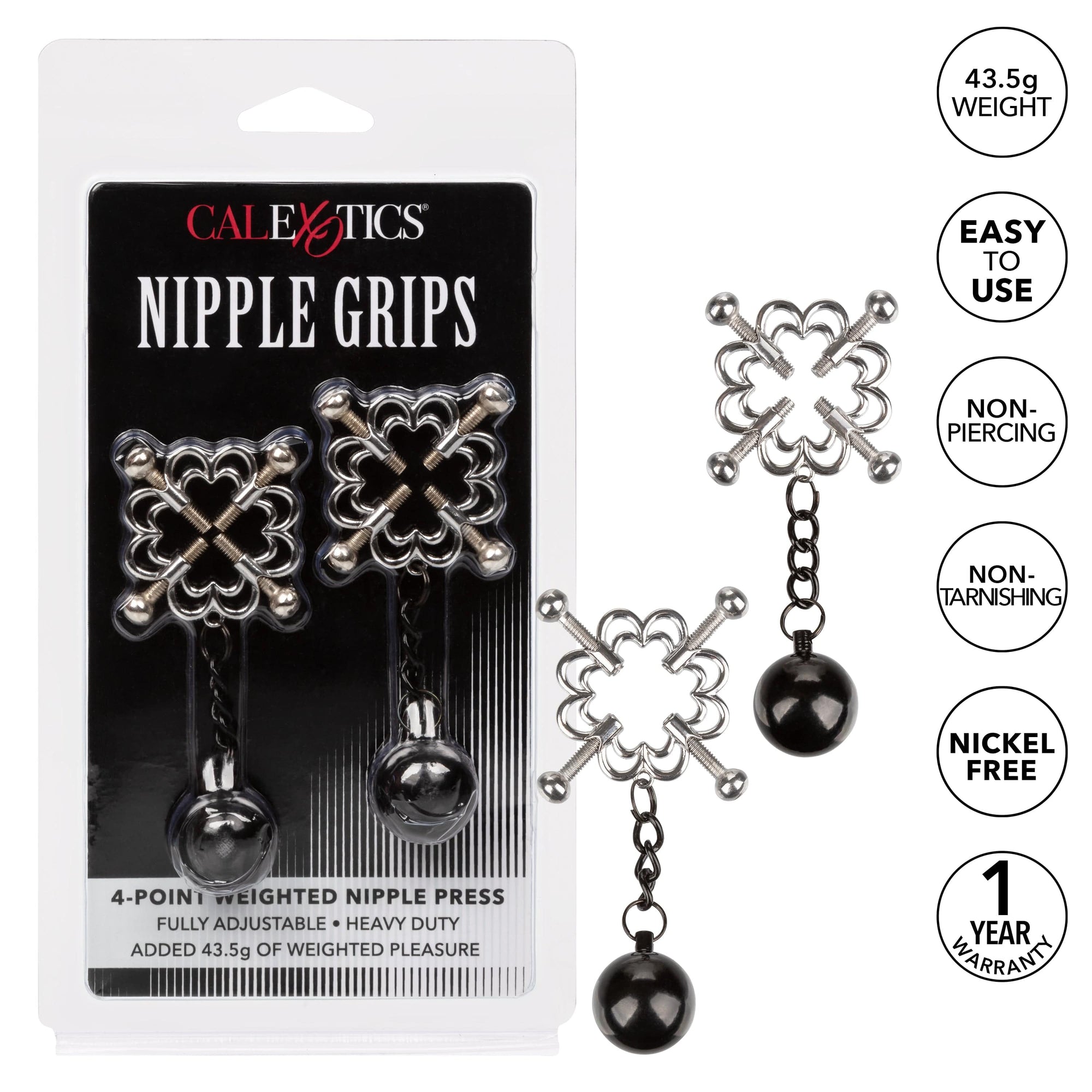 California Exotics - Nipple Grips 4 Point Weighted Nipple Press Clamps (Silver) -  Nipple Clamps (Non Vibration)  Durio.sg