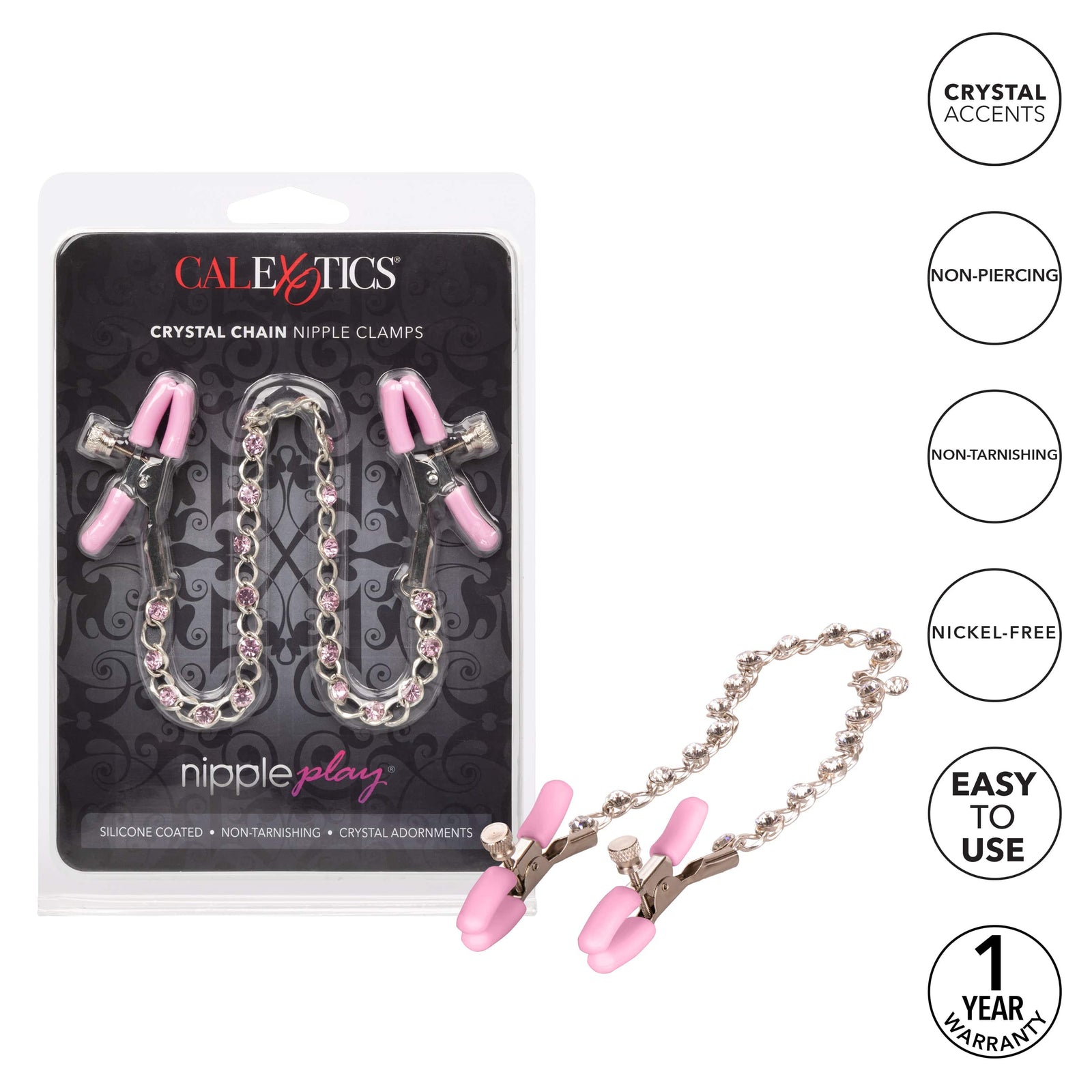 California Exotics - Nipple Play Crystal Chain Nipple Clamps (Pink) -  Panties Massager Remote Control (Vibration) Rechargeable  Durio.sg