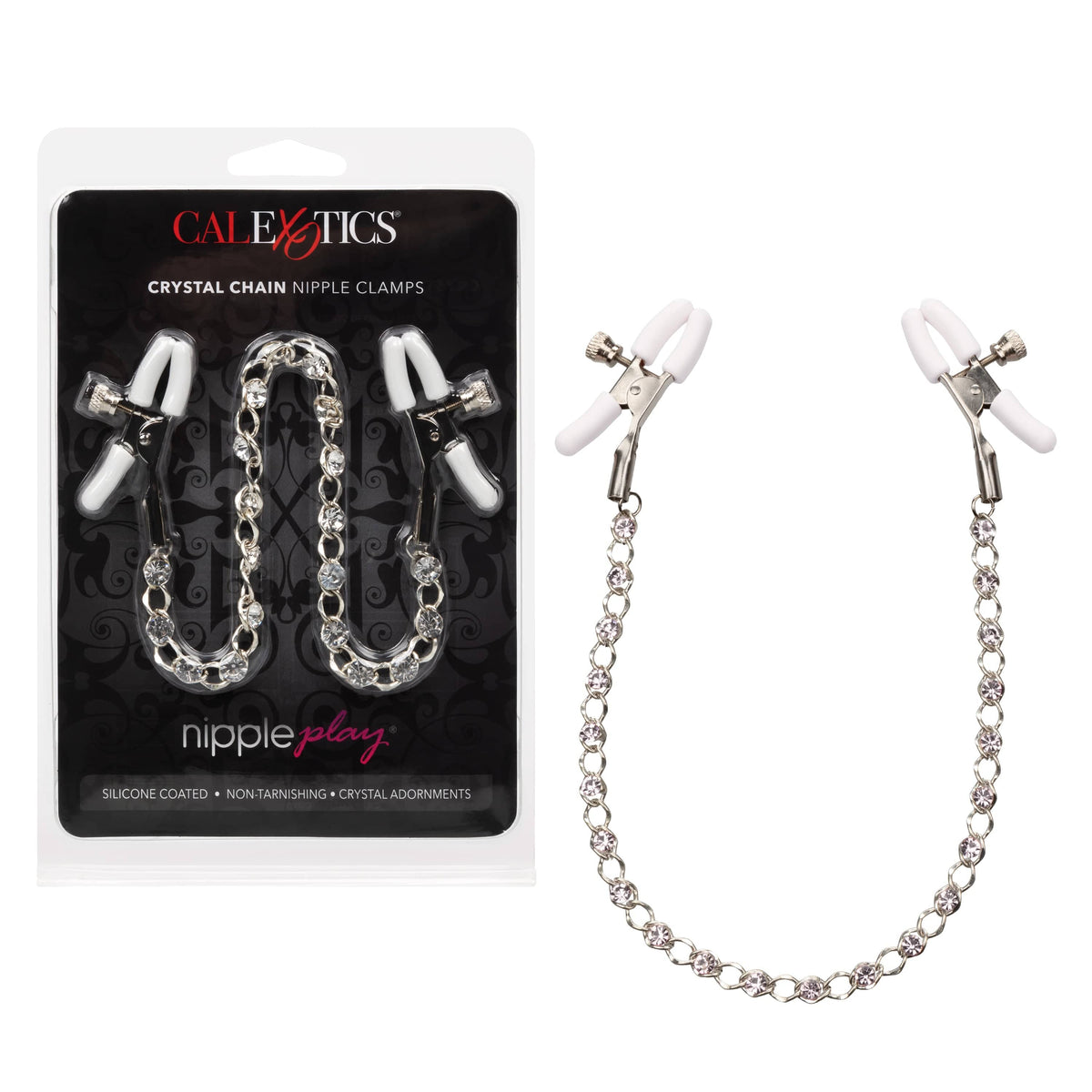 California Exotics - Nipple Play Crystal Chain Nipple Clamps (Silver) -  Nipple Clamps (Non Vibration)  Durio.sg