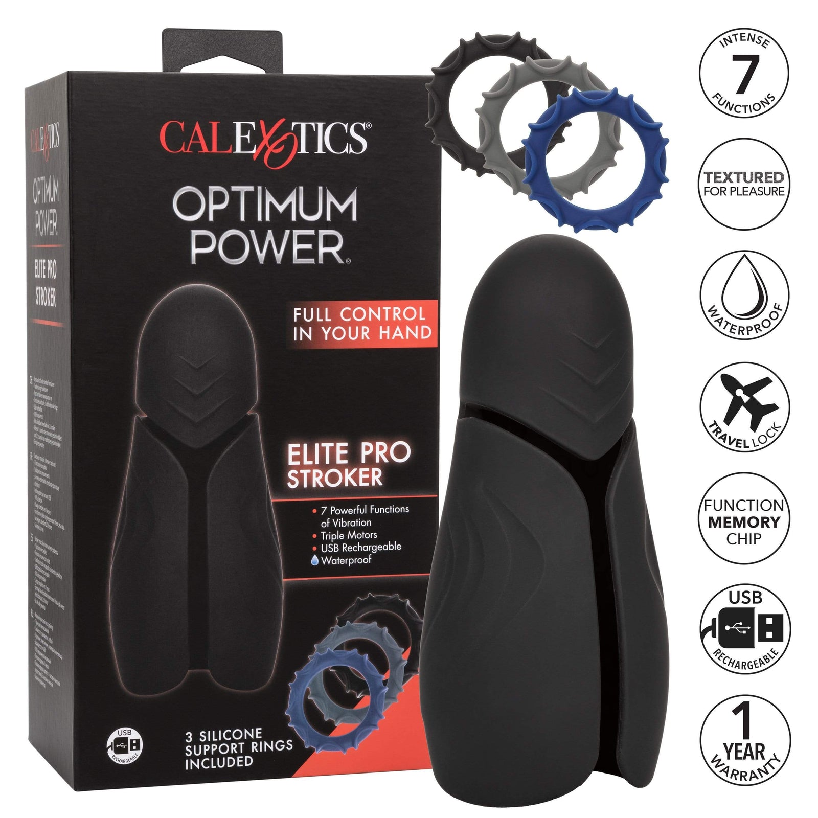 California Exotics - Optimum Power Elite Pro Stroker Masturbator (Black) -  Masturbator Soft Stroker (Vibration) Rechargeable  Durio.sg