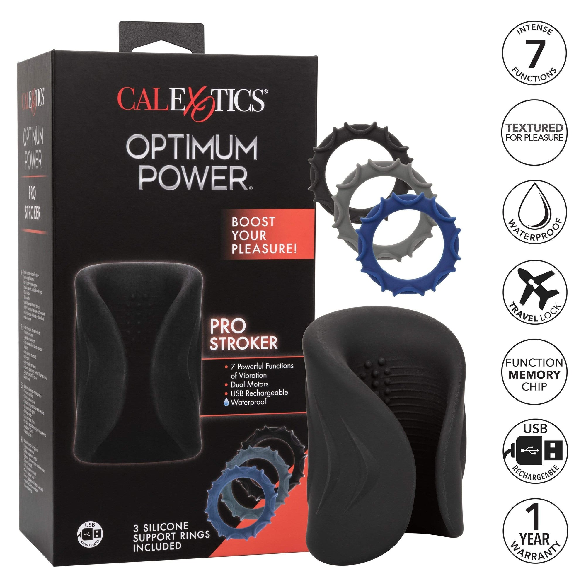 California Exotics - Optimum Power Pro Stroker Masturbator (Black) -  Masturbator Soft Stroker (Vibration) Rechargeable  Durio.sg