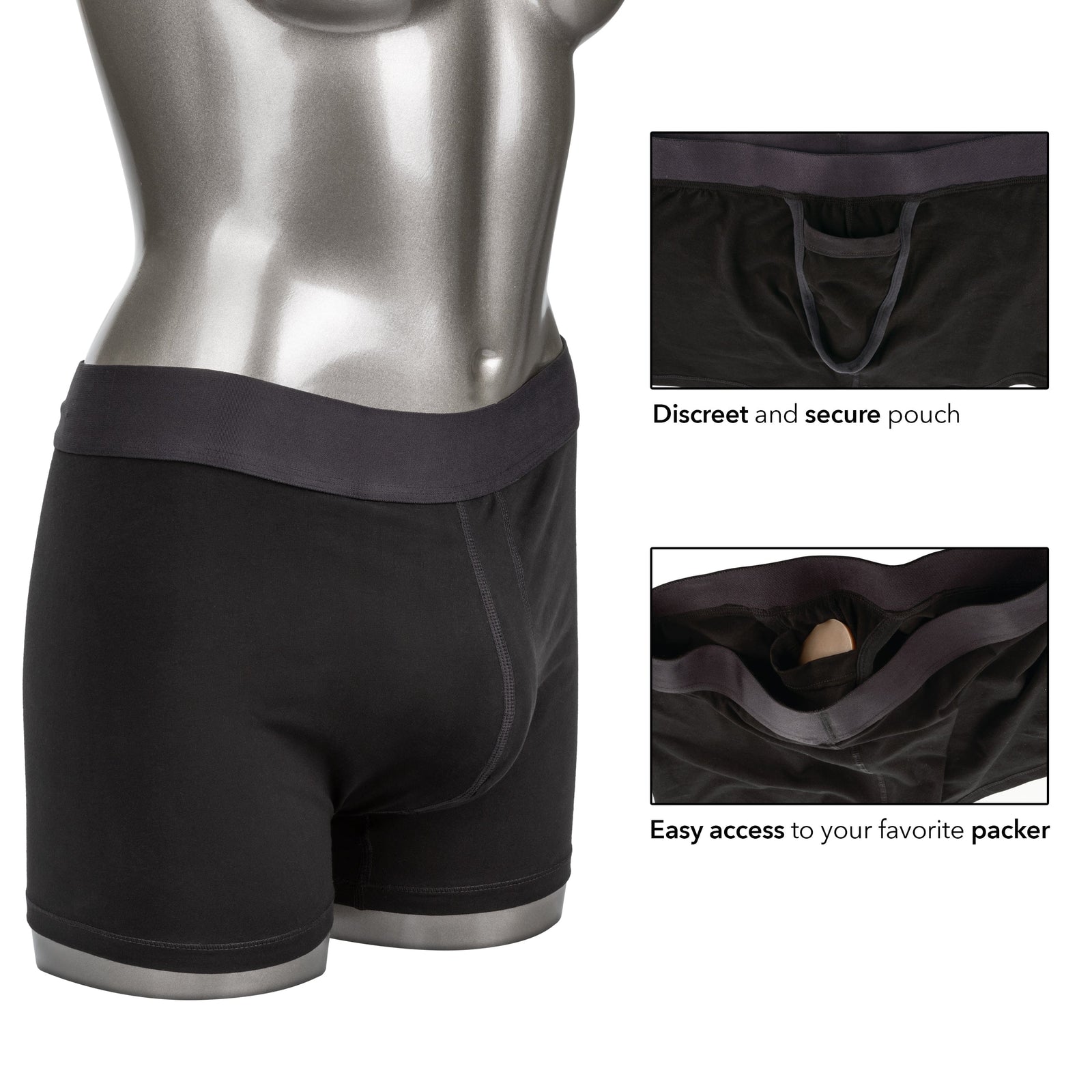 California Exotics - Packer Gear Boxer Brief Strap On Harness with Packing Pouch L/XL (Black) -  Strap On w/o Dildo  Durio.sg