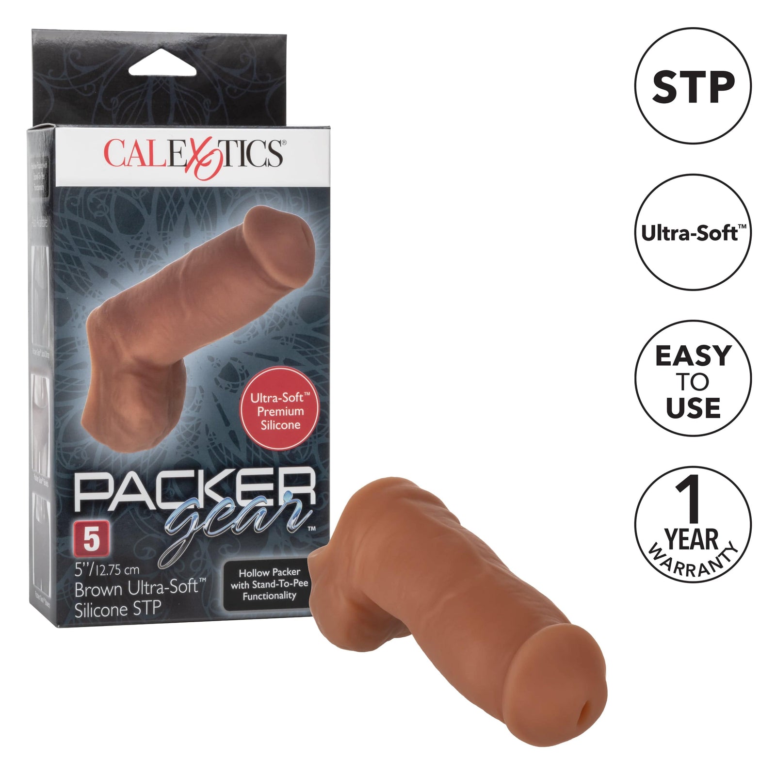 California Exotics - Packer Gear Ultra Soft Silicone STP Hollow Dildo 5" (Brown) -  Cock Sleeves (Non Vibration)  Durio.sg