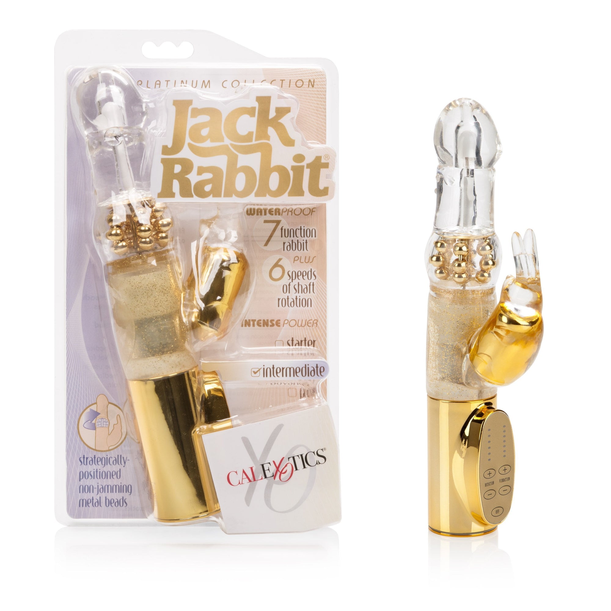 California Exotics - Platinum Collection Jack Rabbit Vibrator Intermediate (Gold) -  Rabbit Dildo (Vibration) Non Rechargeable  Durio.sg