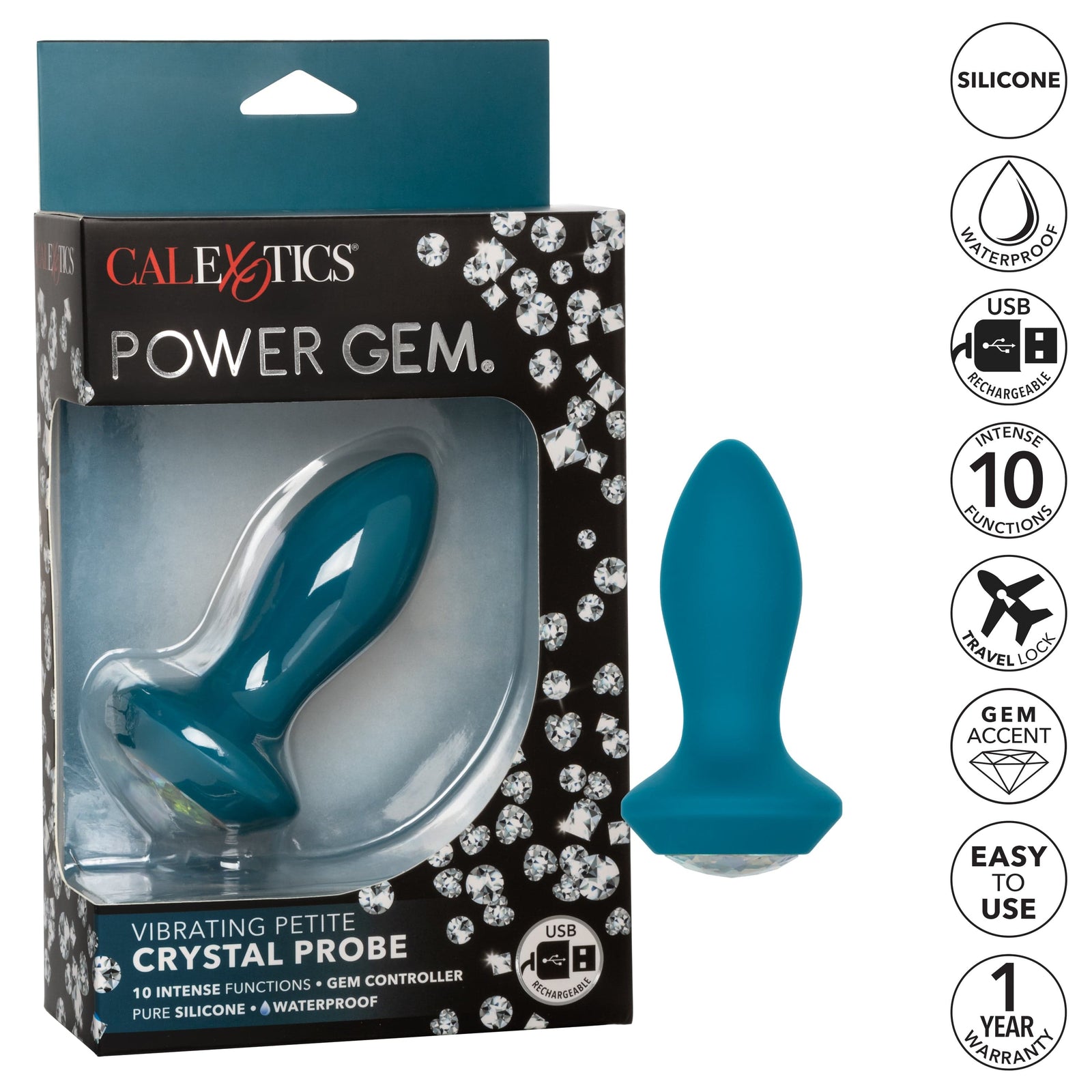 California Exotics - Power Gem Vibrating Petite Crystal Probe Anal Plug (Blue) -  Anal Plug (Vibration) Rechargeable  Durio.sg
