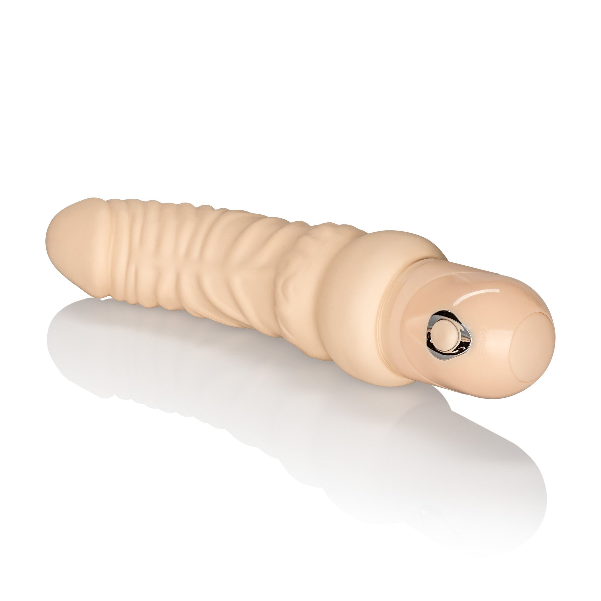 California Exotics - Power Stud Waterproof Curvy Vibrator (Beige) -  Realistic Dildo w/o suction cup (Vibration) Non Rechargeable  Durio.sg