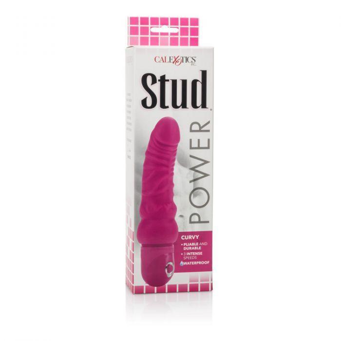 California Exotics - Power Stud Waterproof Curvy Vibrator (Pink) -  Realistic Dildo w/o suction cup (Vibration) Non Rechargeable  Durio.sg