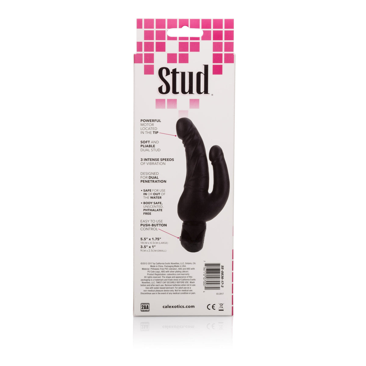 California Exotics - Power Stud Waterproof Over & Under Double Dildo Vibrator (Black) -  Double Dildo (Vibration) Non Rechargeable  Durio.sg