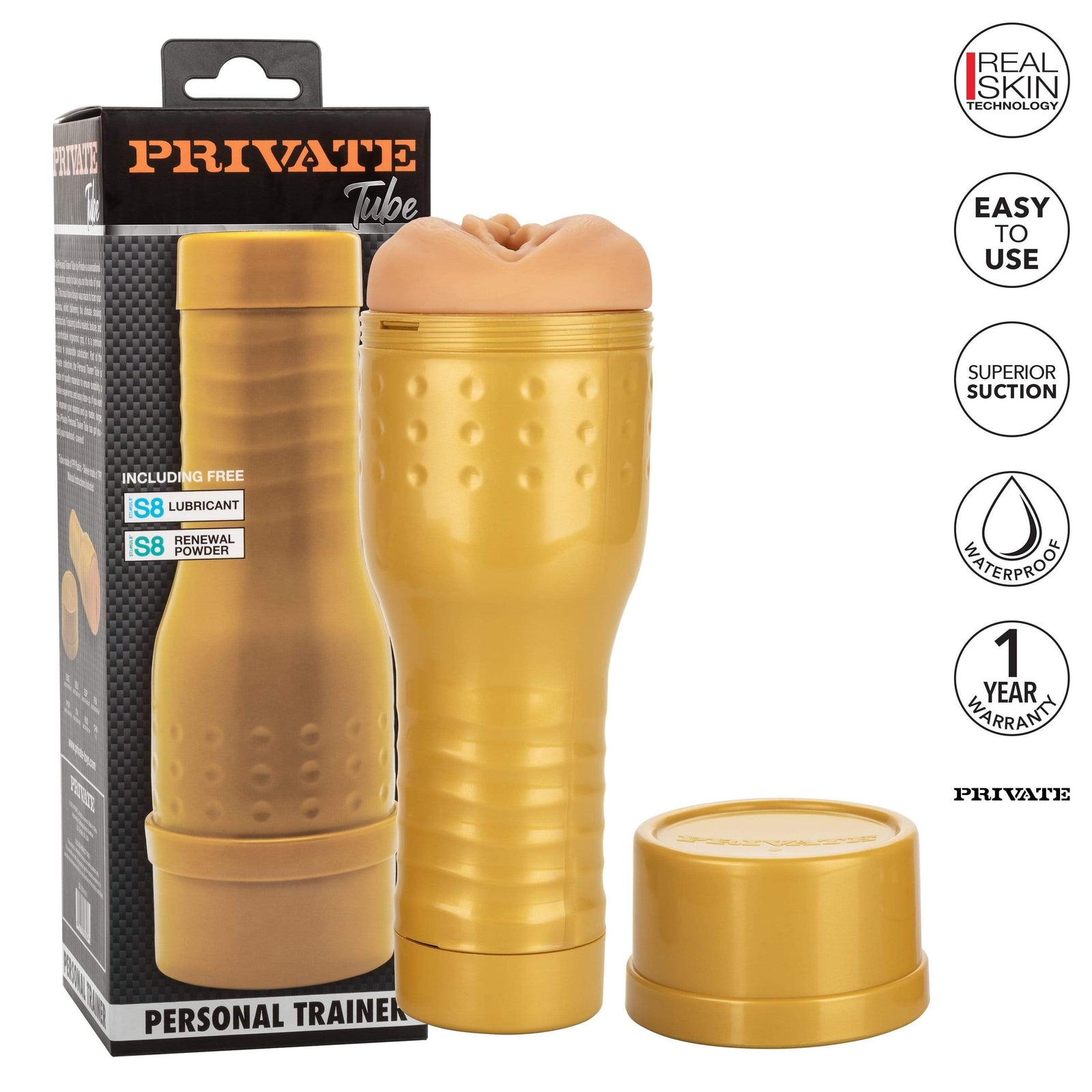 California Exotics - Private Tube Personal Trainer Pussy Masturbator (Gold) -  Masturbator Vagina (Non Vibration)  Durio.sg