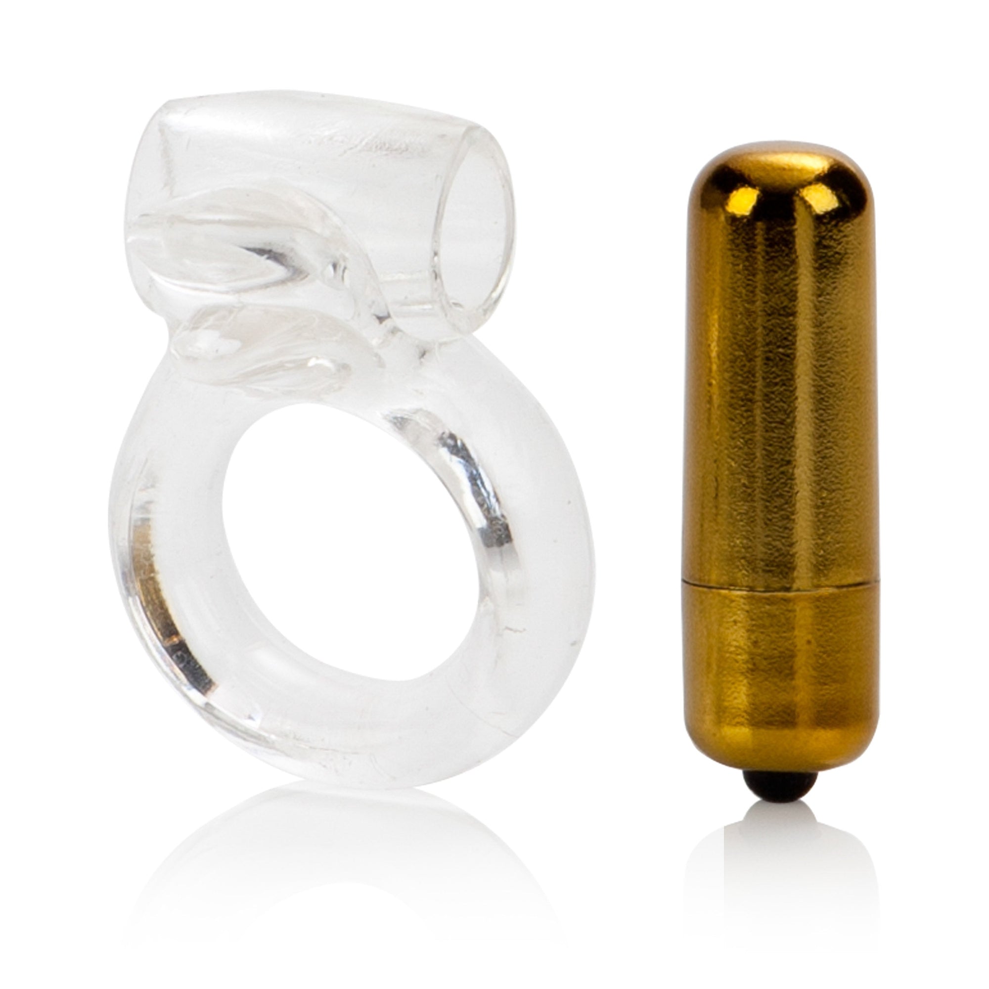 California Exotics - Pure Gold Double Trouble Enhancer Vibrating Cock Ring (Clear) -  Rubber Cock Ring (Vibration) Non Rechargeable  Durio.sg