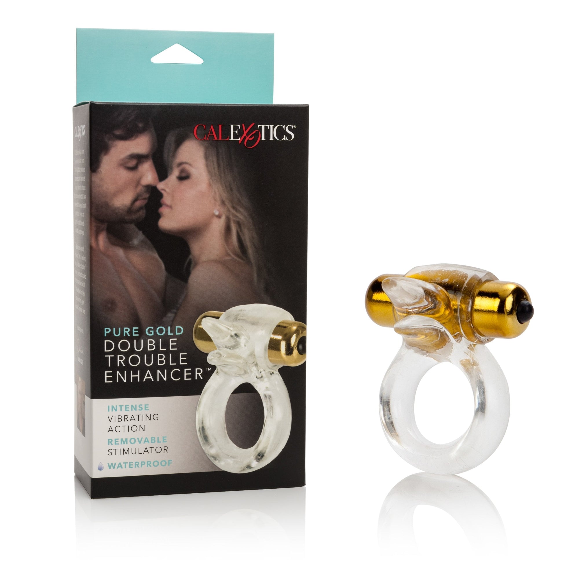 California Exotics - Pure Gold Double Trouble Enhancer Vibrating Cock Ring (Clear) -  Rubber Cock Ring (Vibration) Non Rechargeable  Durio.sg