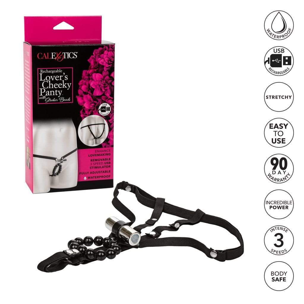 California Exotics - Rechargeable Lover&#39;s Cheeky Panty with Stroker Beads (Black) -  Panties Massager Non RC (Vibration) Rechargeable  Durio.sg